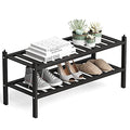 Dranixly Bamboo 2-Tier Shoe Rack Stackable Shelf Storage Organizer for Entryway, Hallway and Closet, 27.2"x11"x13.2" (Mocha)