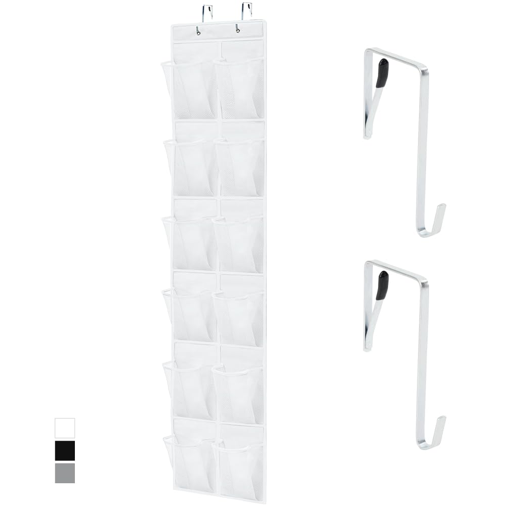 GORILLA GRIP Over the Door Shoe Organizer, 24 Large Breathable Mesh Pockets, Space Saving Hanging Storage Holder, Closet Rack Hanger Holds Up to 40 lbs, Hangs on Closets for Shoes, Accessories, Linen