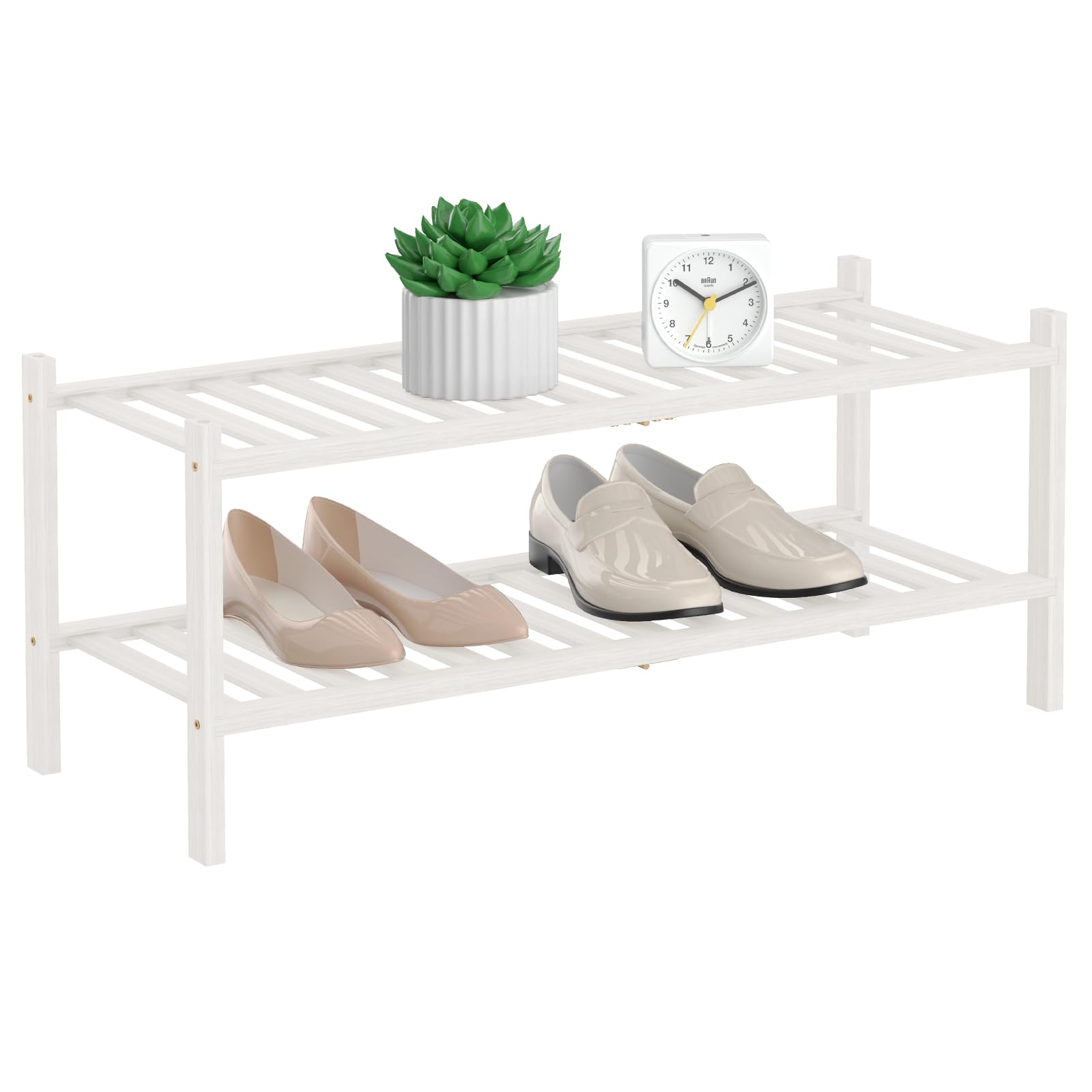 RONGJlA 3 Tier Bamboo Shoe Rack for Closet Free Standing Wood Shoe Shelf Storage Organizer for Entryway Small Space Stackable, Natural