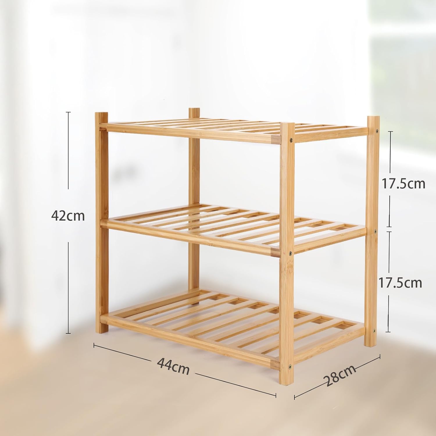 Small Shoe Rack, Multipurpose 3 Tier Shoe Organizers Rack，Small Bamboo Shelfs for Shoes, Plants, Books, Living Room, Hallway Bedroom, Bathroom (3 Tier)