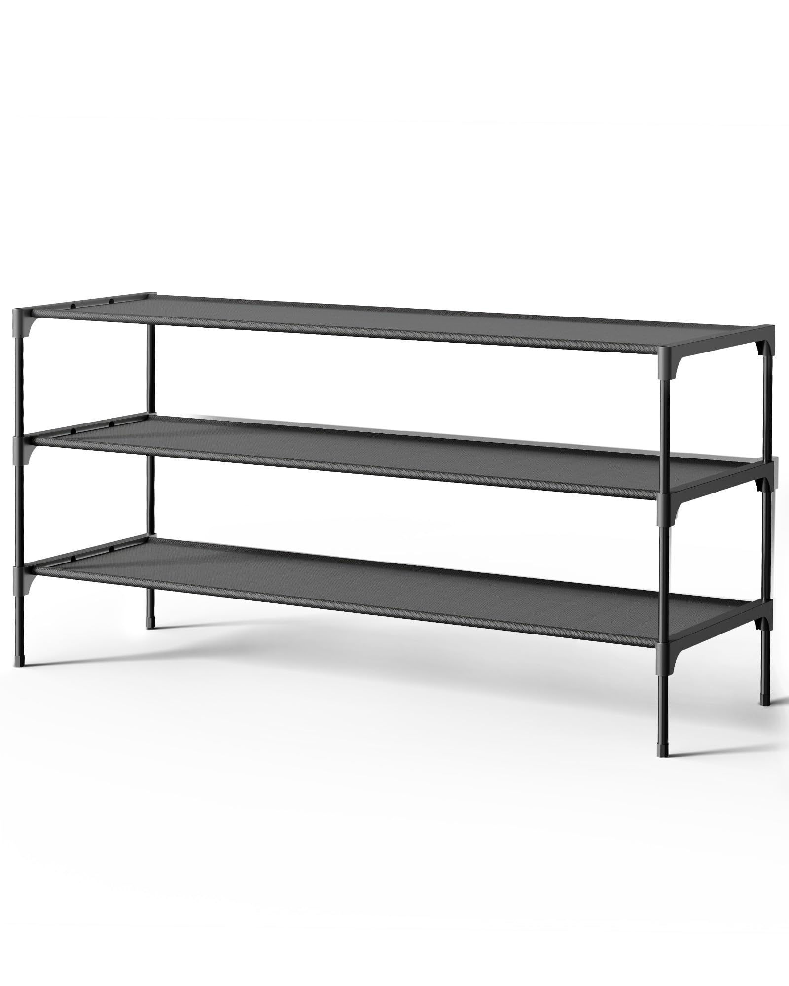 Kitsure Shoe Rack - Non-Woven Shoe Rack Shelf, Shoe Organizer for Closet, Entryway, Garage & Corridor, Stackable Shoe Shelves, 27.5" Wide - 3 Tier, Black