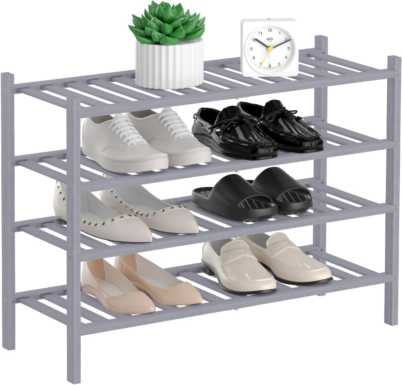 RONGJlA 3 Tier Bamboo Shoe Rack for Closet Free Standing Wood Shoe Shelf Storage Organizer for Entryway Small Space Stackable, Natural