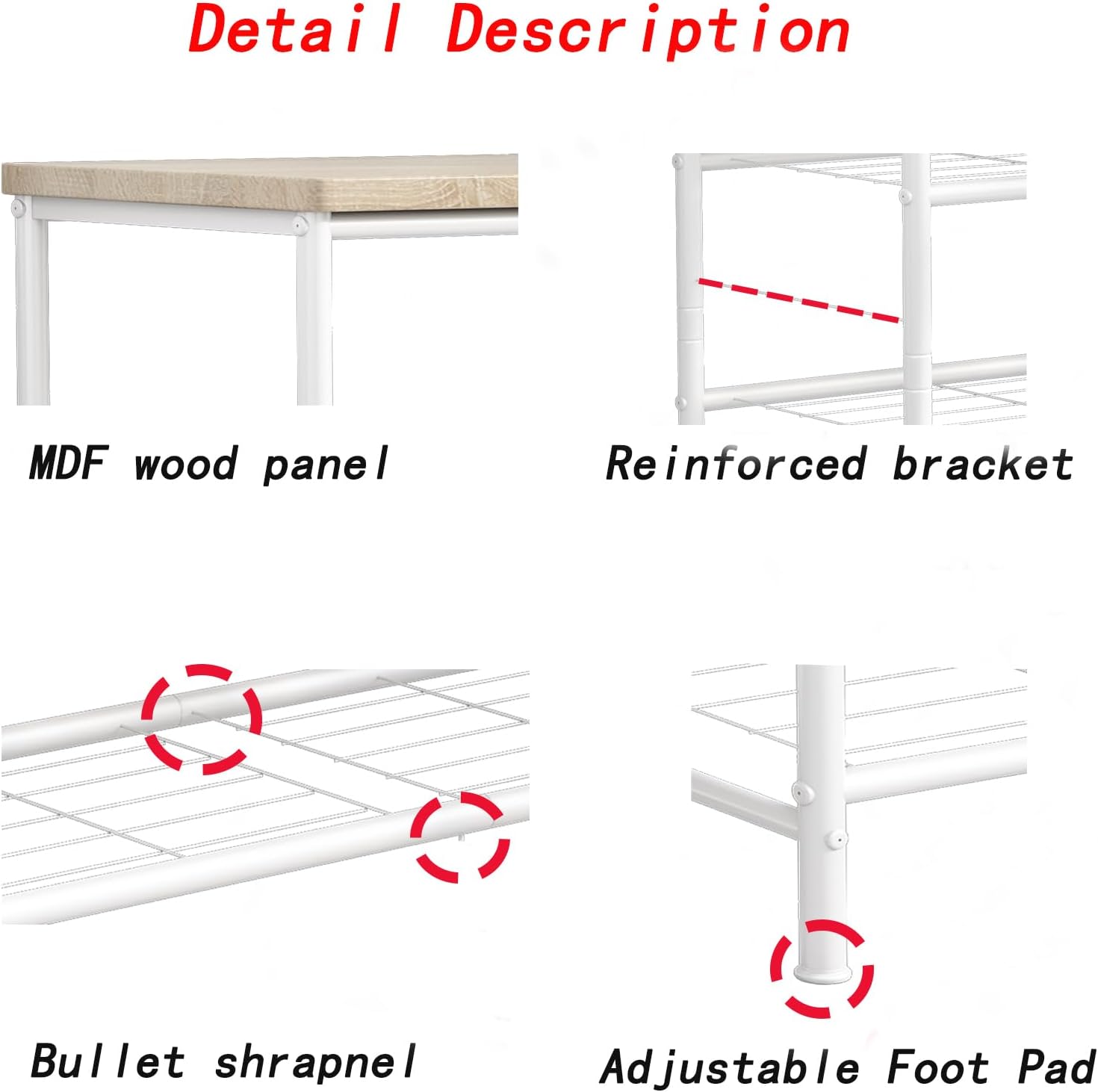 SUOERNUO Shoe Rack Organizer 5 Tier for Closet Entryway Free Standing Metal Storage Shoe Shelf with MDF Top Board，White+Oak
