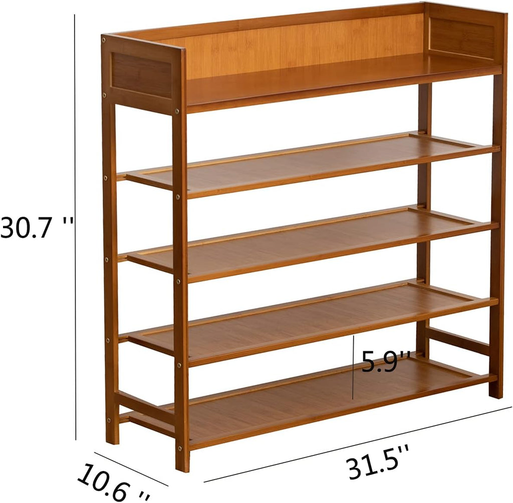 Shoe Rack Organizer, 5 Tier Bamboo Shoe Rack for Entryway, Front Door for Entryway,Closet and Bedroom Storage, Shoe Shelf（Brown）