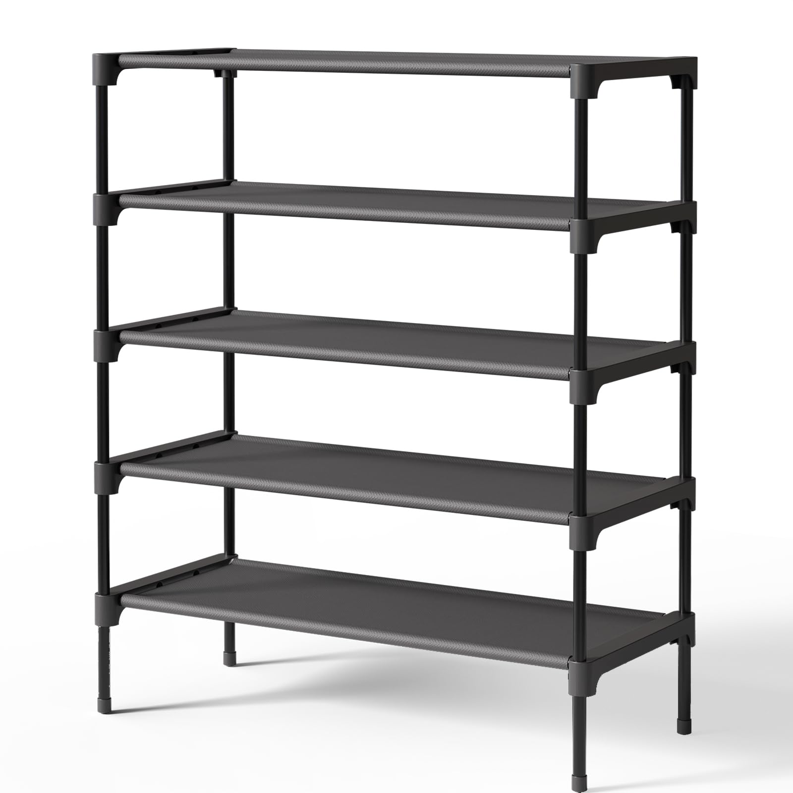 Kitsure Shoe Rack - Non-Woven Shoe Rack Shelf, Shoe Organizer for Closet, Entryway, Garage & Corridor, Stackable Shoe Shelves, 27.5" Wide - 3 Tier, Black