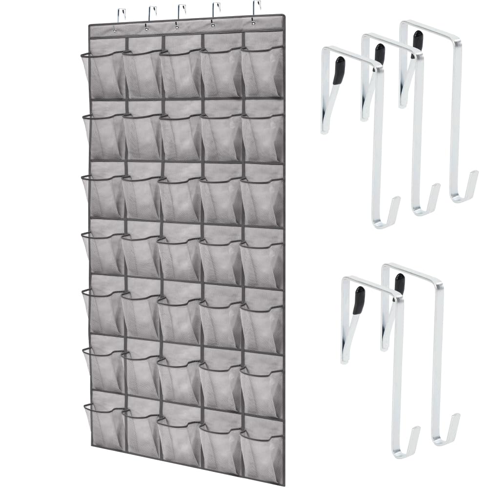 GORILLA GRIP Over the Door Shoe Organizer, 24 Large Breathable Mesh Pockets, Space Saving Hanging Storage Holder, Closet Rack Hanger Holds Up to 40 lbs, Hangs on Closets for Shoes, Accessories, Linen