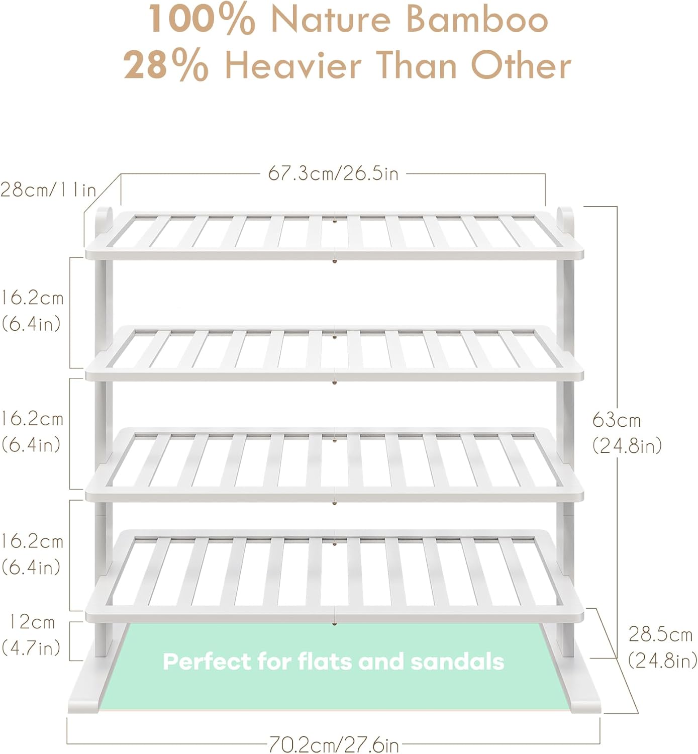 Varhomax White Shoe Rack, 4-Tier Bamboo Shoe Rack Organizer for Closet and Entryway, Thick Wooden Free Standing Shoe Shelf for Small Spaces, Sturdy & Versatile for Bedroom and Garage