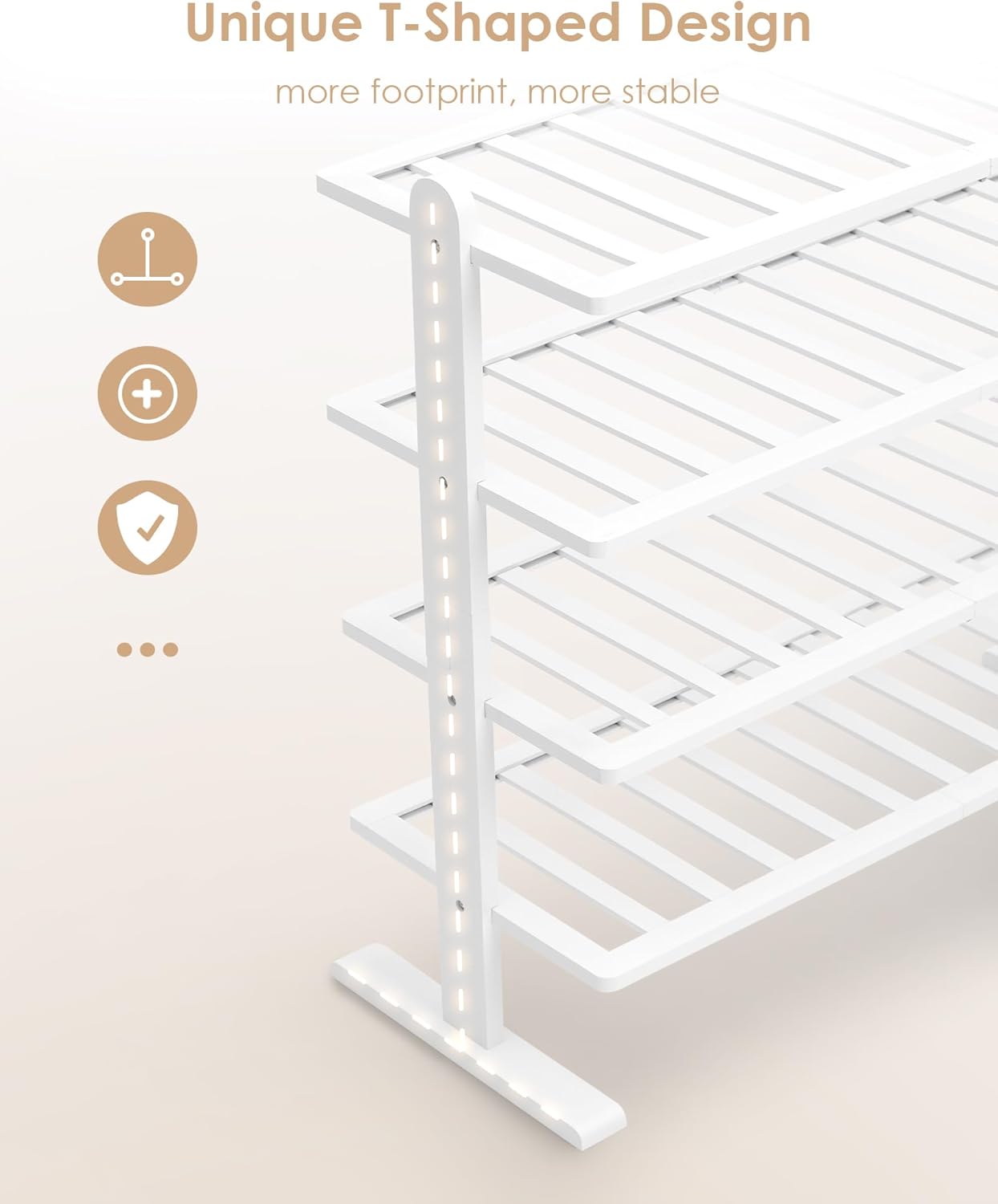 Varhomax White Shoe Rack, 4-Tier Bamboo Shoe Rack Organizer for Closet and Entryway, Thick Wooden Free Standing Shoe Shelf for Small Spaces, Sturdy & Versatile for Bedroom and Garage