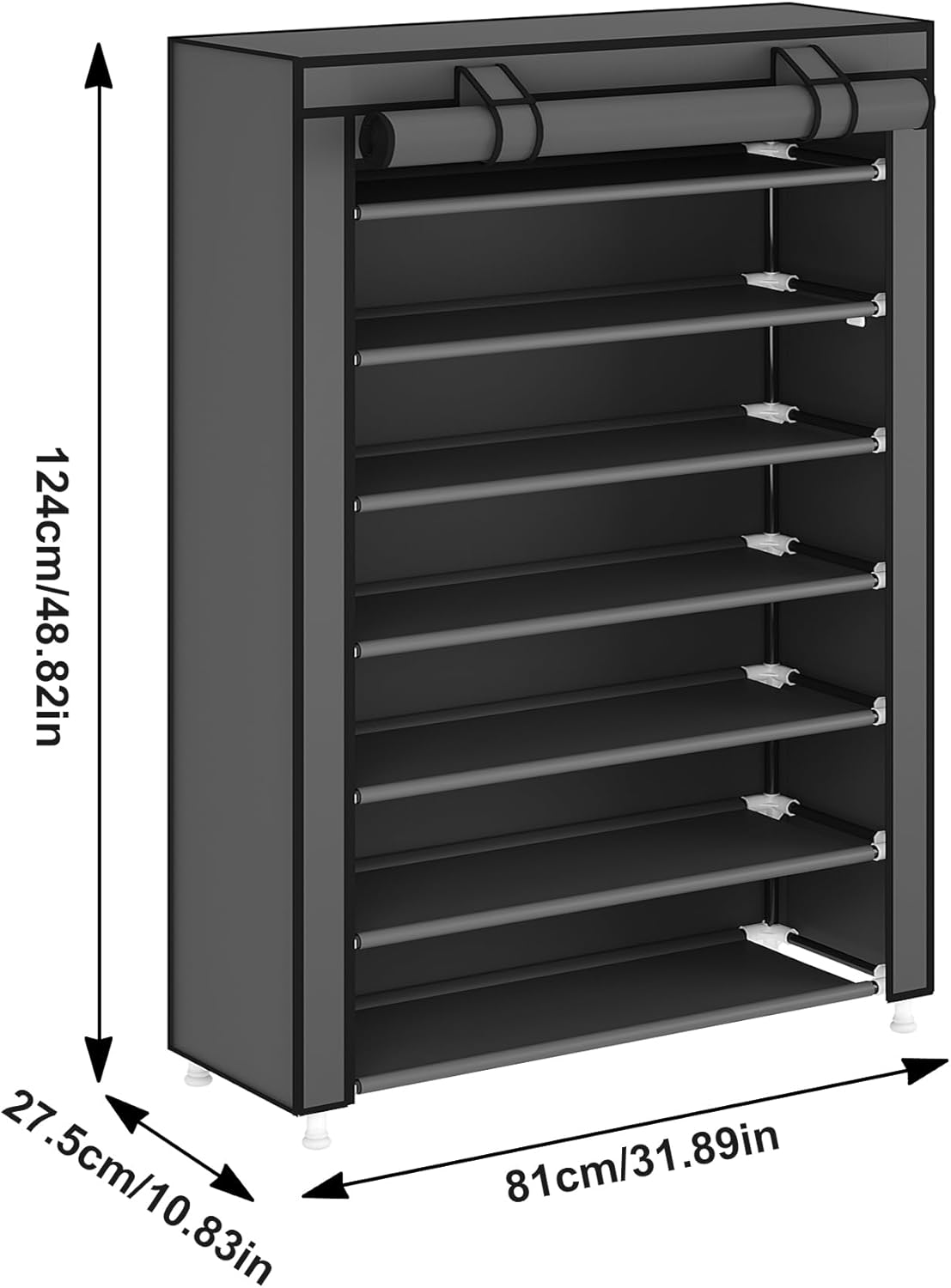 Laiensia 7-Tier Vertical Shoe Rack Organizer, Space Saving Shoe Storage Organizer, Non-Woven Cover Shoe Shelf Holds 28-35 Pairs for Bedroom, Hallway, Closet Entryway, Grey