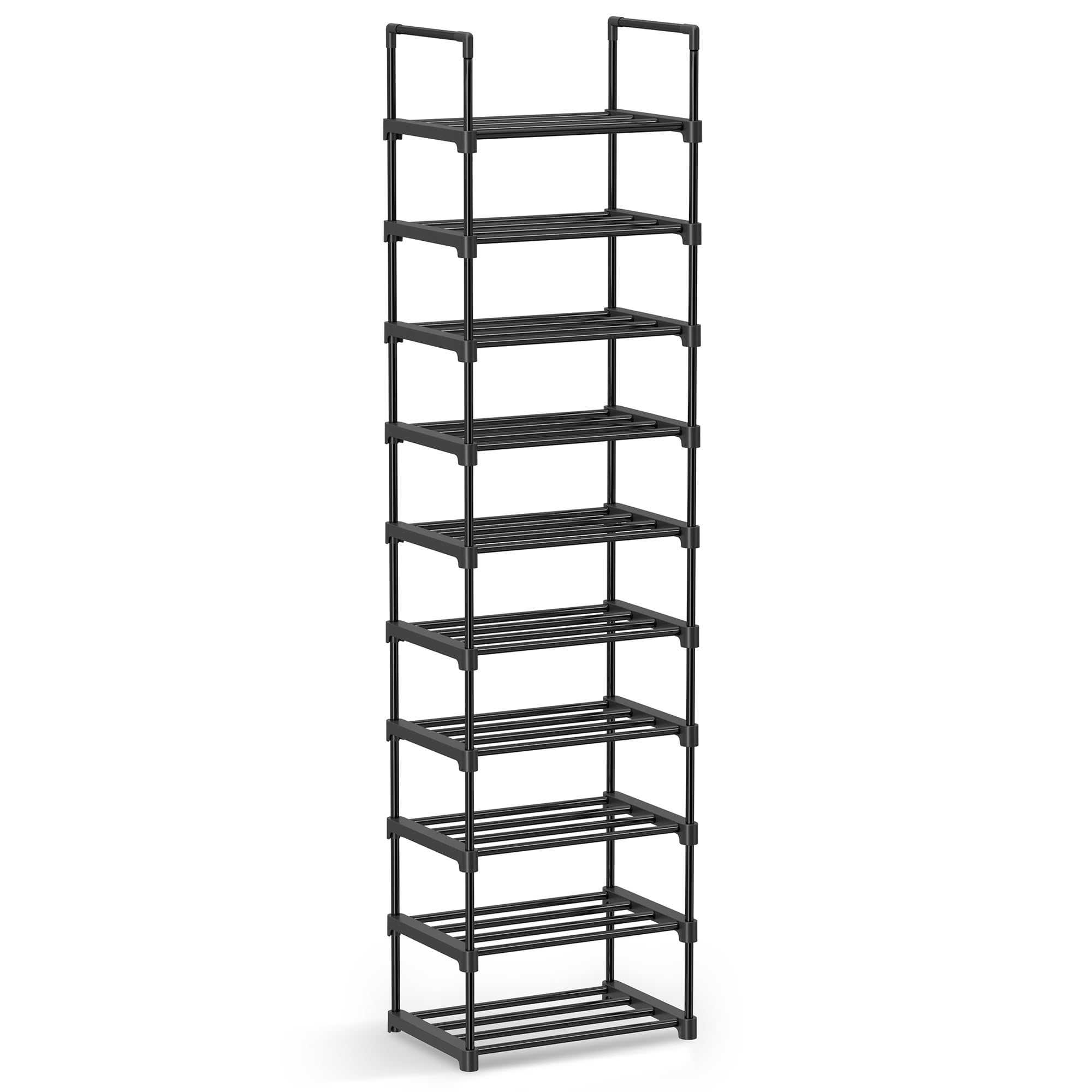 SONGMICS Shoe Rack, 4-Tier Shoe Organizer, Metal Storage Shelf, Upright or Upside Down, for 20-25 Pairs, Stackable, for Entryway, 11.8 x 36.2 x 29.1 Inches, Black ULSA14BK