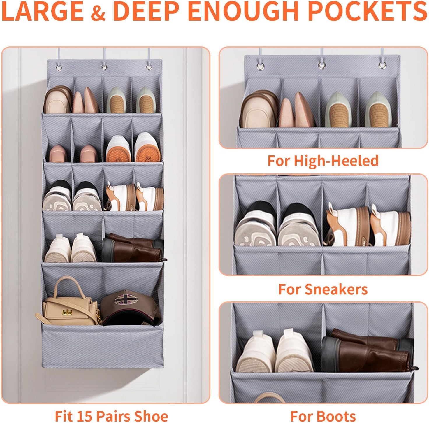 Over-the-Door-Shoe-Organizers, Hanging Organizers with Large Pocket Shoes Holder and Storage, Hanging Shoe Rack for Closet, Shoe Organizer for Closet, Zapateras Organizer para Closet for Boot, Sneaker