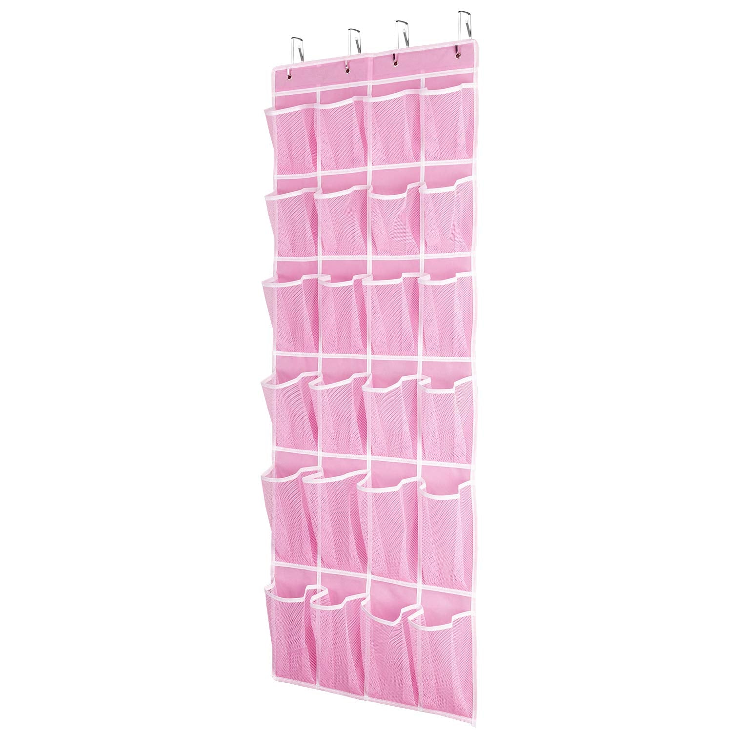 SAVERHO Over the Door Shoe Organizer, Hanging Shoe Organizer with 24 Mesh Large Pockets Door Shoe Rack Organizer for Men Women Kids Hanging Shoe Storage Bag.(White