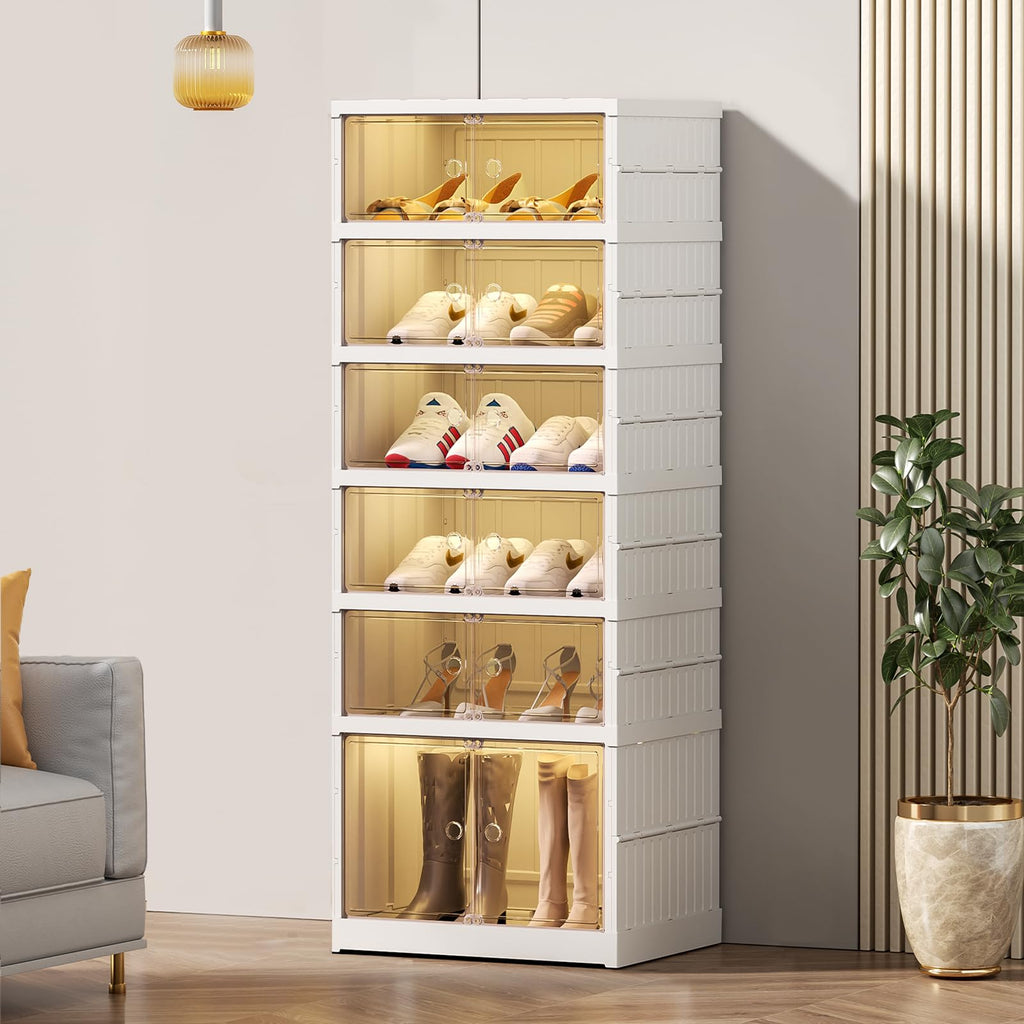 SYNCVIBE Collapsible Shoe Rack Organizer 9 Tiers-36 Pairs Foldable Shoe Cabinet with Doors, Large Plastic Folding Shoe Cabinet, Easy Assembly Shoe Shelves Organizer for Entryway, Living Room
