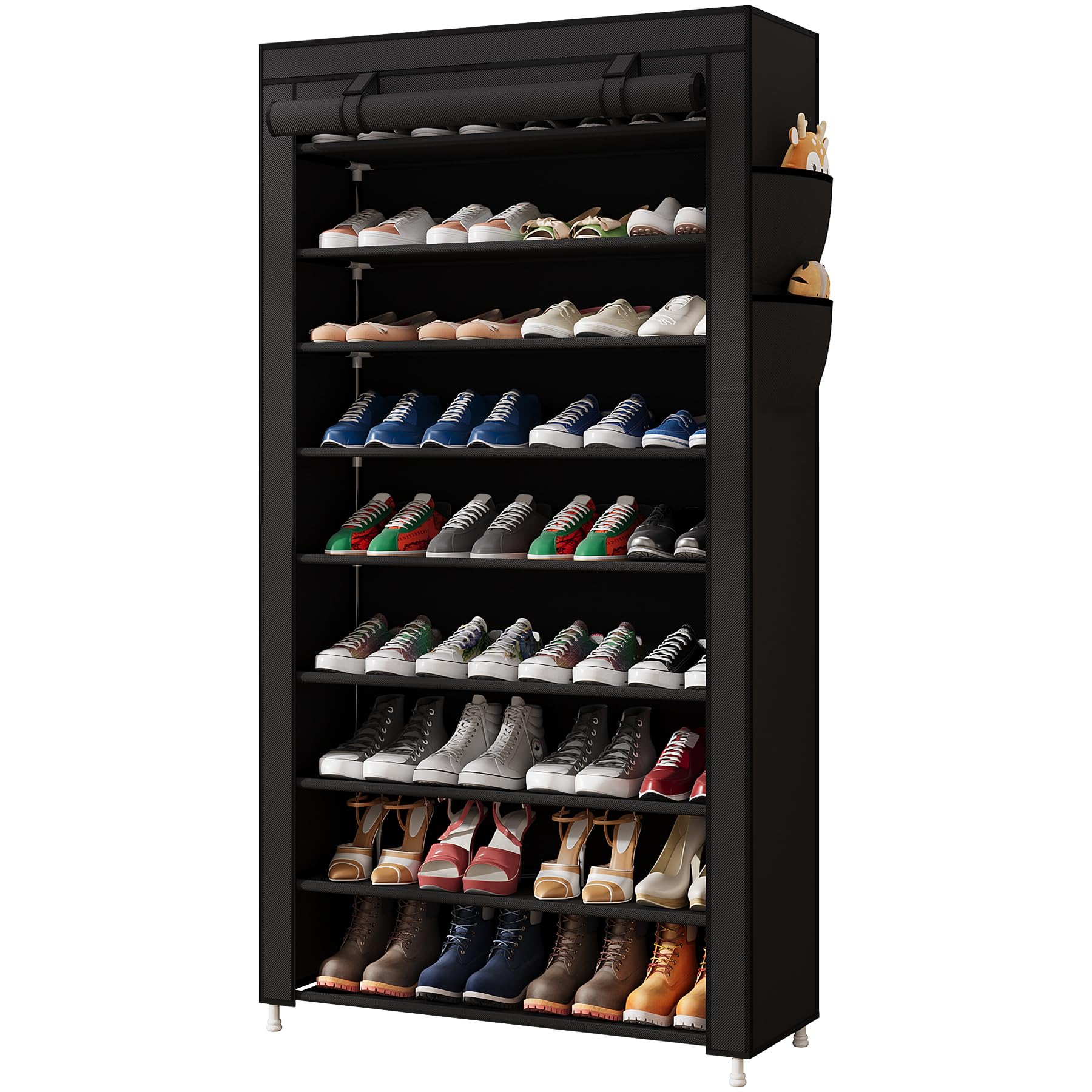 Laiensia 7-Tier Vertical Shoe Rack Organizer, Space Saving Shoe Storage Organizer, Non-Woven Cover Shoe Shelf Holds 28-35 Pairs for Bedroom, Hallway, Closet Entryway, Grey