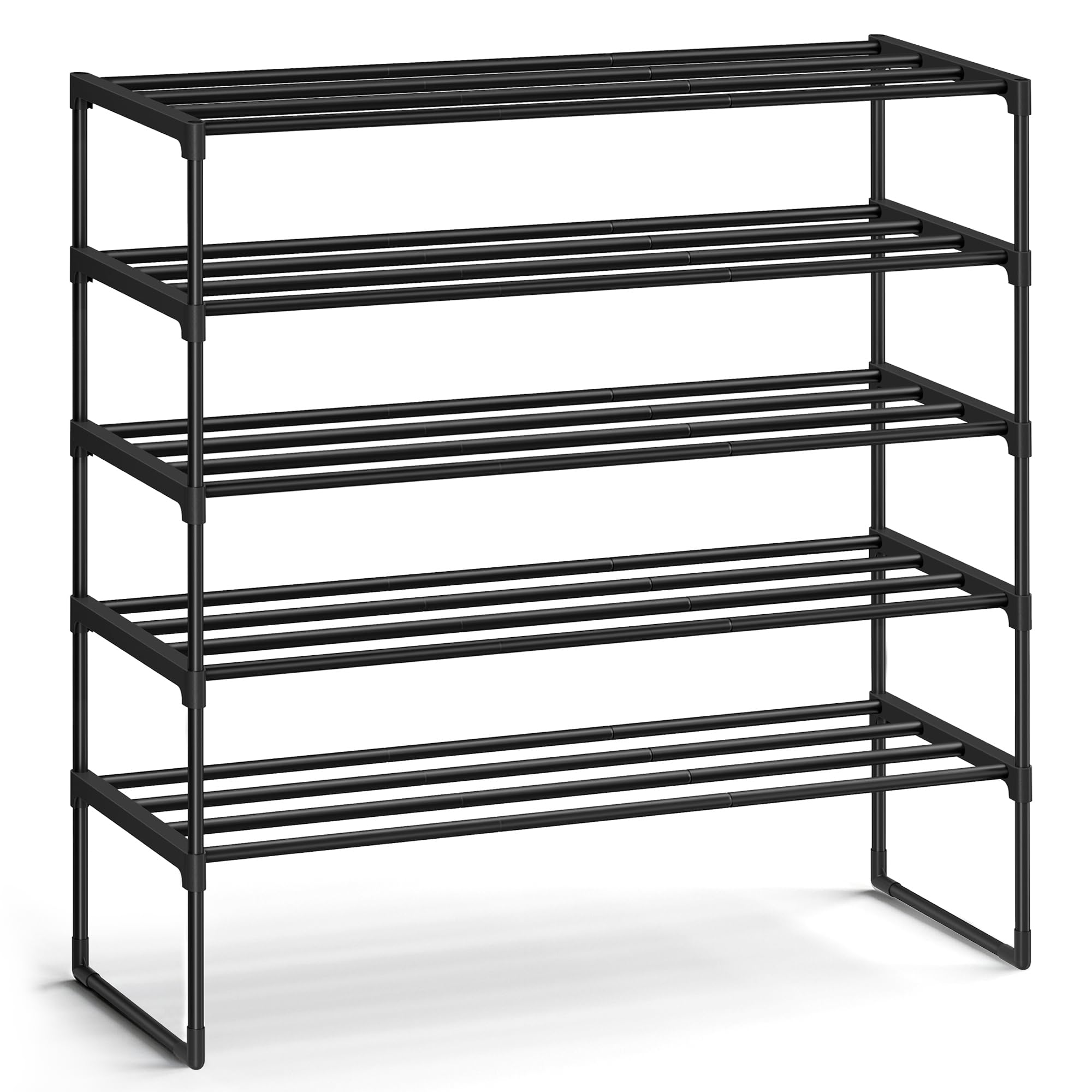 SONGMICS Shoe Rack, 4-Tier Shoe Organizer, Metal Storage Shelf, Upright or Upside Down, for 20-25 Pairs, Stackable, for Entryway, 11.8 x 36.2 x 29.1 Inches, Black ULSA14BK