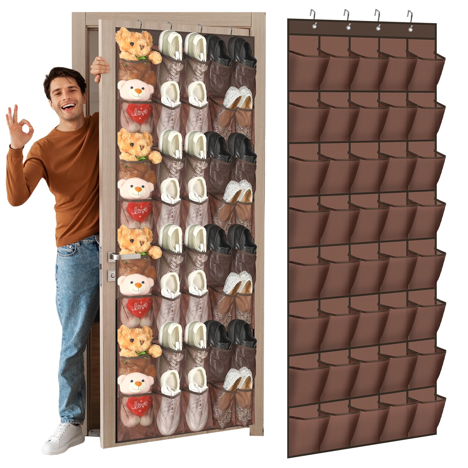 Windyun 40 Over The Door Shoe Organizer, Large Mesh Pocket Hanging Shoe Rack Hanger Large Capacity Gray Behind The Door Storage Holder for Dorm College Closet Entryway Bedroom Utility Room Women Men