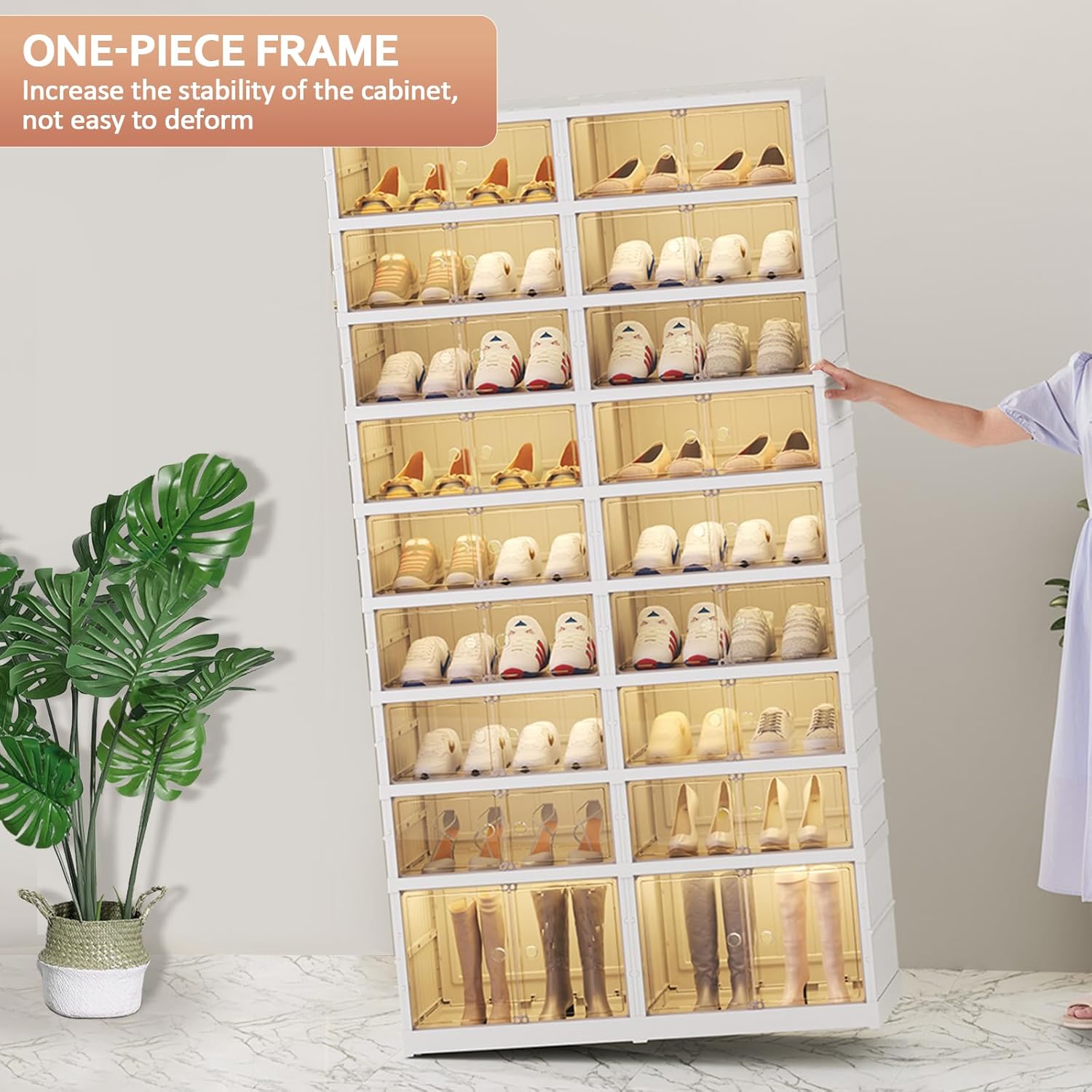 SYNCVIBE Collapsible Shoe Rack Organizer 9 Tiers-36 Pairs Foldable Shoe Cabinet with Doors, Large Plastic Folding Shoe Cabinet, Easy Assembly Shoe Shelves Organizer for Entryway, Living Room