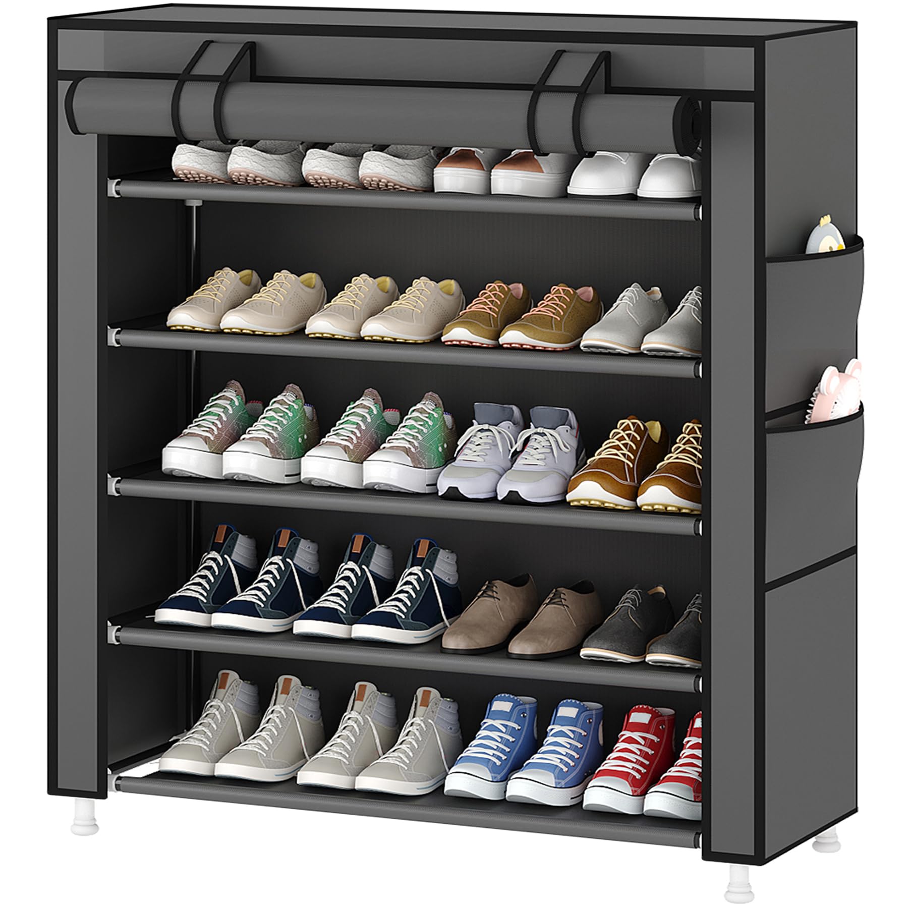 Laiensia 7-Tier Vertical Shoe Rack Organizer, Space Saving Shoe Storage Organizer, Non-Woven Cover Shoe Shelf Holds 28-35 Pairs for Bedroom, Hallway, Closet Entryway, Grey