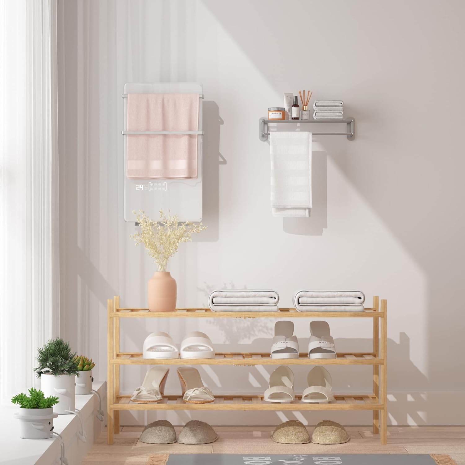 RONGJlA 3 Tier Bamboo Shoe Rack for Closet Free Standing Wood Shoe Shelf Storage Organizer for Entryway Small Space Stackable, Natural