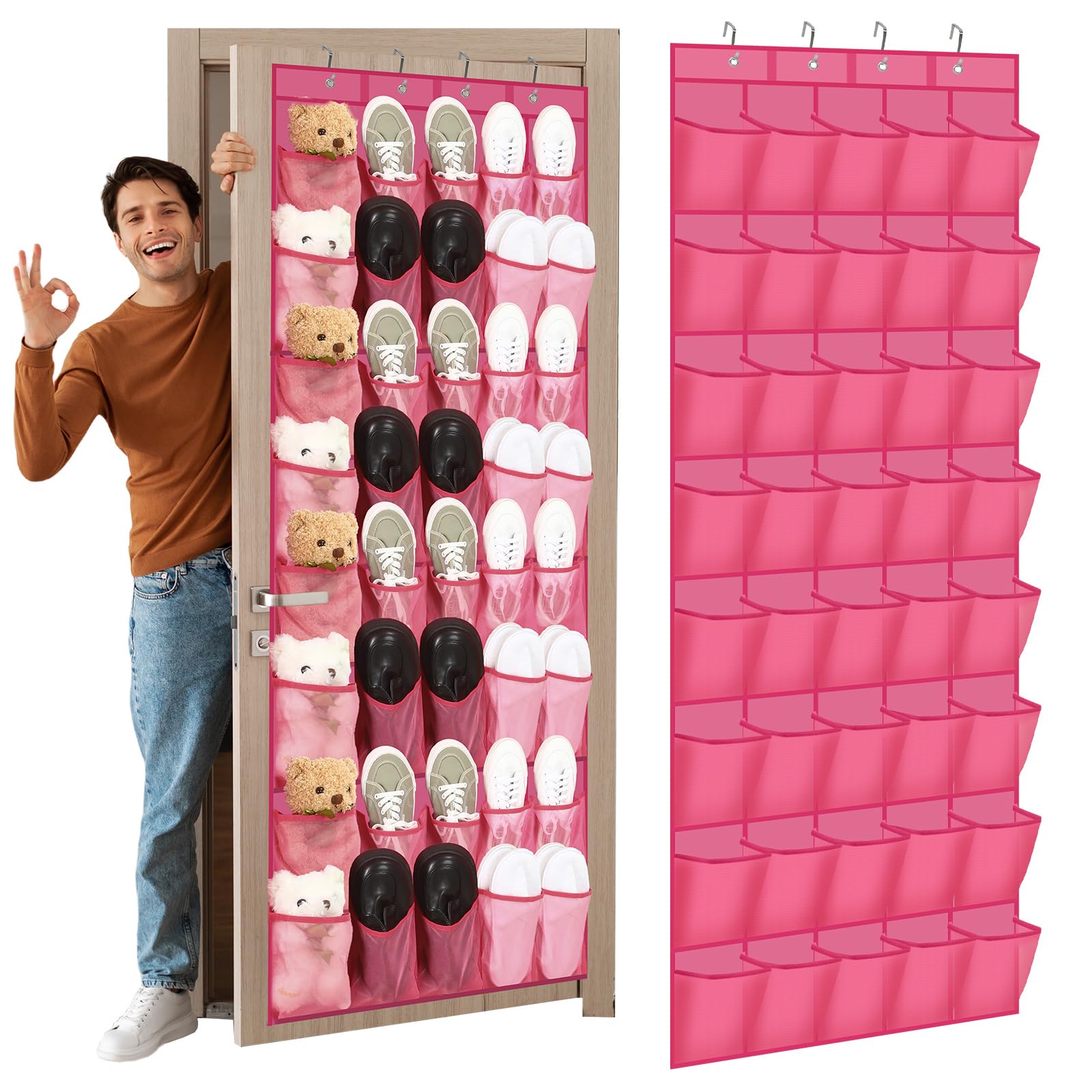 Windyun 40 Over The Door Shoe Organizer, Large Mesh Pocket Hanging Shoe Rack Hanger Large Capacity Gray Behind The Door Storage Holder for Dorm College Closet Entryway Bedroom Utility Room Women Men