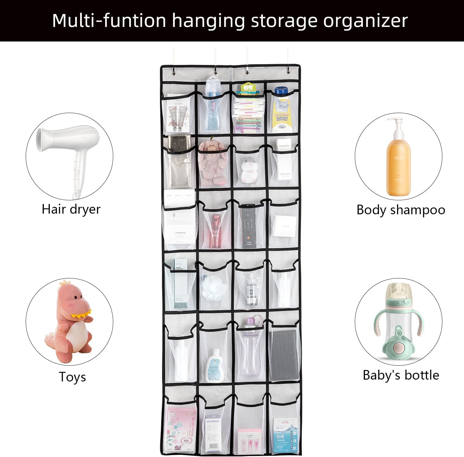 SAVERHO Over the Door Shoe Organizer, Hanging Shoe Organizer with 24 Mesh Large Pockets Door Shoe Rack Organizer for Men Women Kids Hanging Shoe Storage Bag.(White
