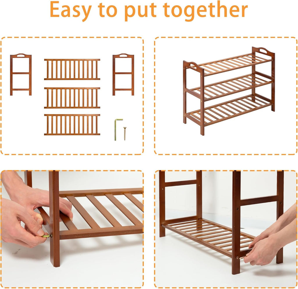 3 Tier Bamboo Shoe Rack, Shoe Shelf Shoes Rack Shoe Organizer for Closet, Entryway, Bedroom, Living Room, Front Door, Studio, Bathroom