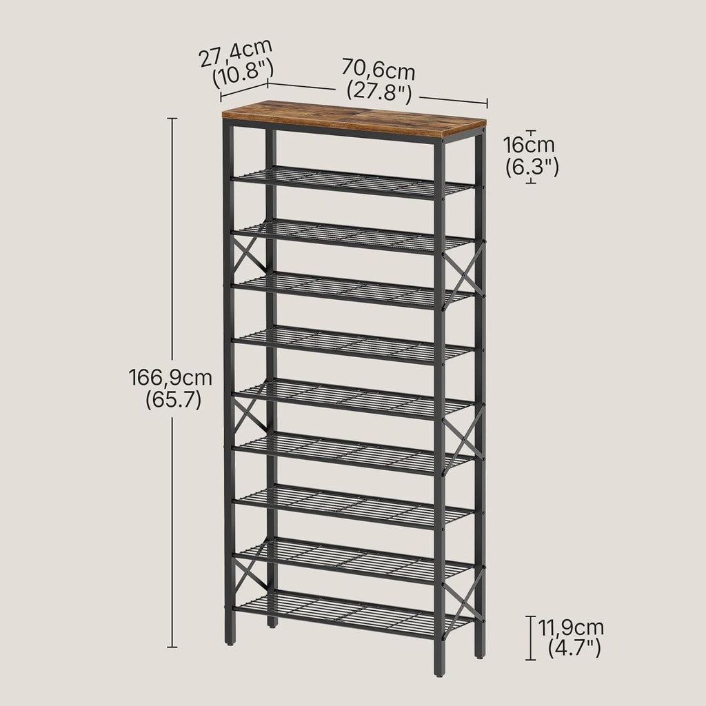 YATINEY 10 Tier Shoe Rack, Large Capacity Shoe Storage Organizer Holds 40 Pairs, Sturdy and Stable, for Entryway, Hallway, Closet, Dorm Room, Rustic Brown SS10BR