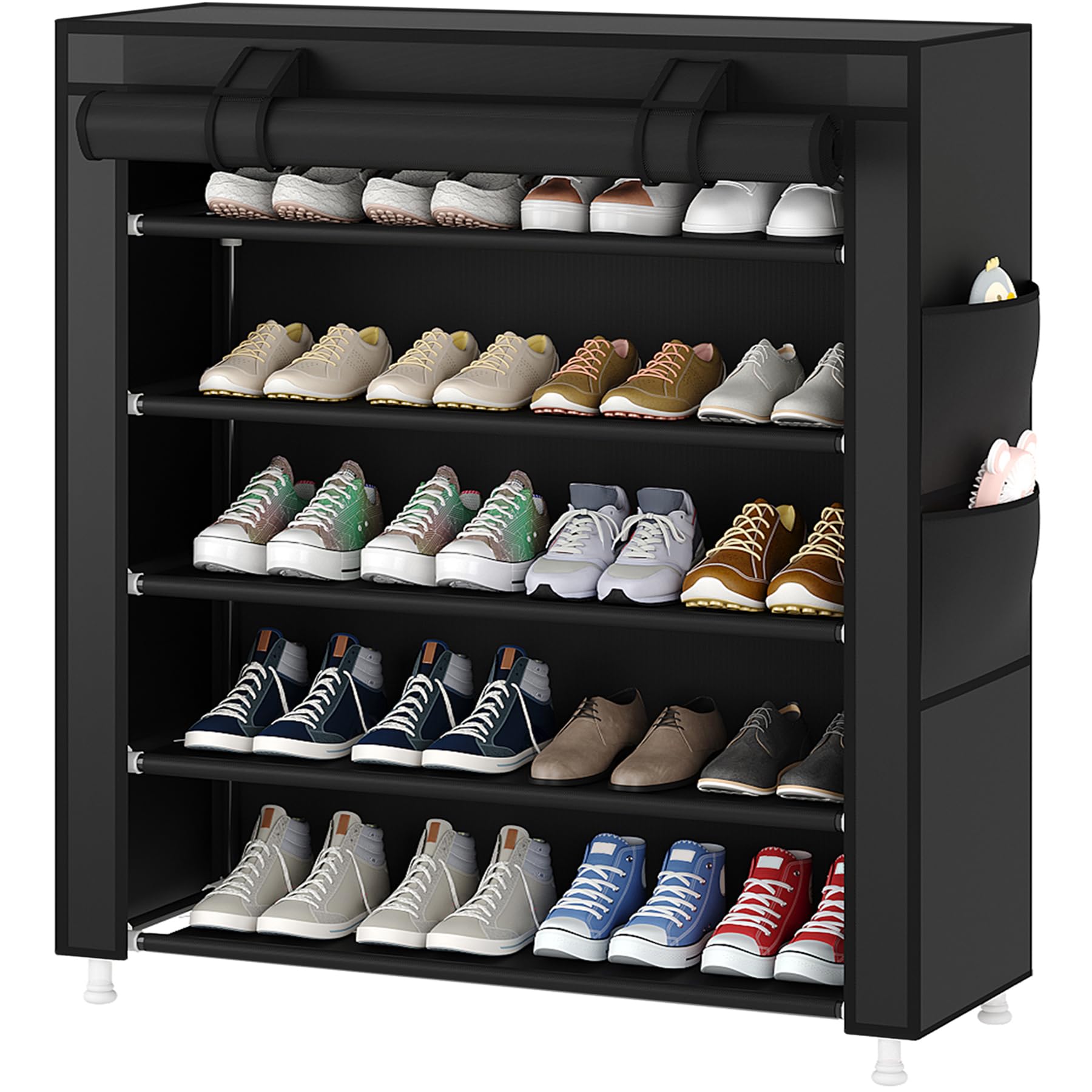 Laiensia 7-Tier Vertical Shoe Rack Organizer, Space Saving Shoe Storage Organizer, Non-Woven Cover Shoe Shelf Holds 28-35 Pairs for Bedroom, Hallway, Closet Entryway, Grey