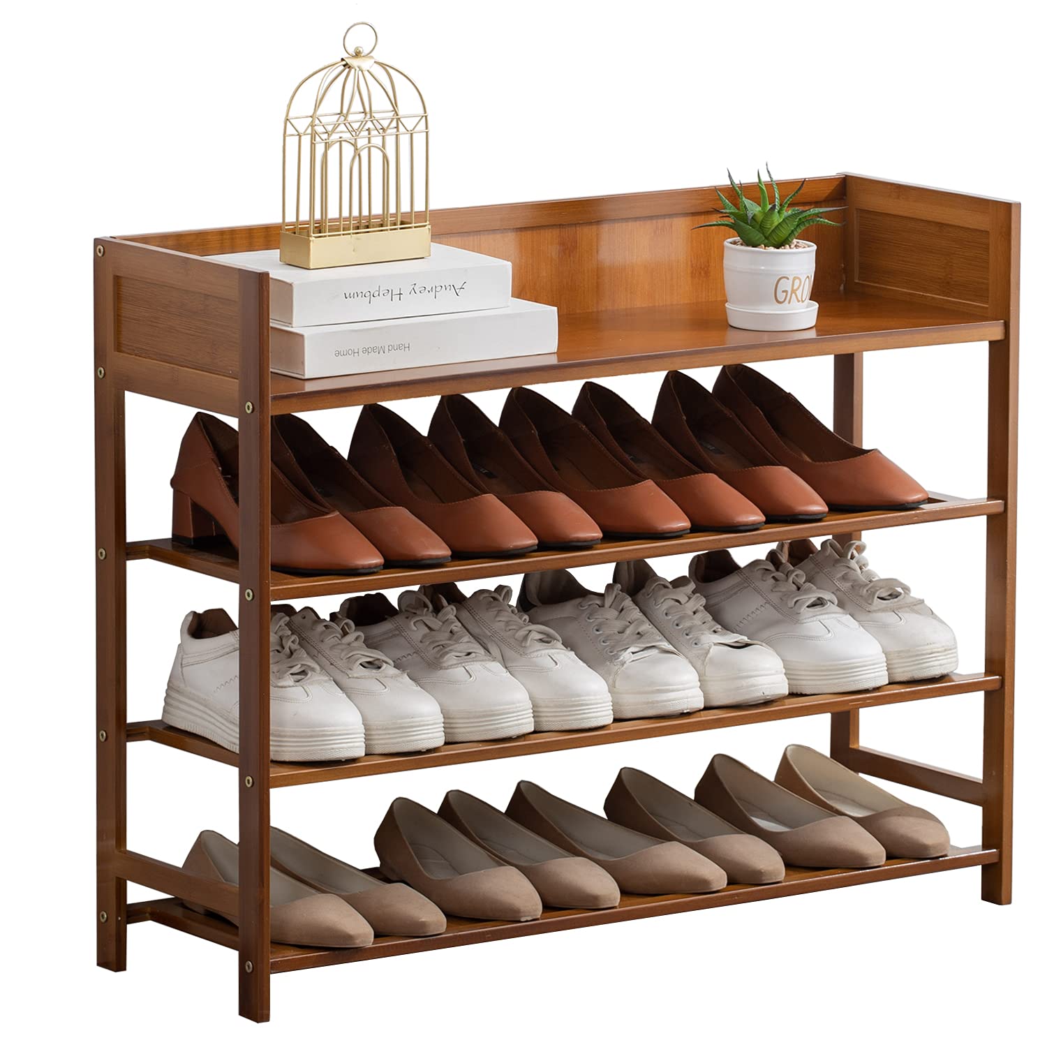 Shoe Rack Organizer, 5 Tier Bamboo Shoe Rack for Entryway, Front Door for Entryway,Closet and Bedroom Storage, Shoe Shelf（Brown）