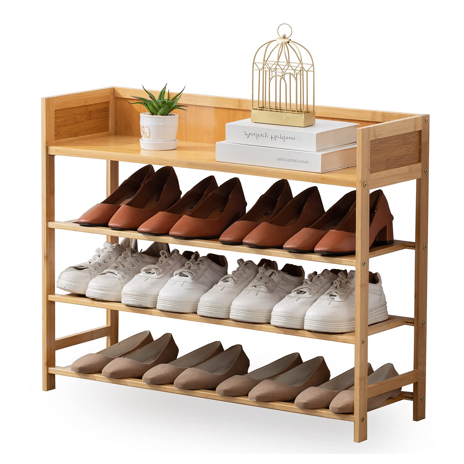 Shoe Rack Organizer, 5 Tier Bamboo Shoe Rack for Entryway, Front Door for Entryway,Closet and Bedroom Storage, Shoe Shelf（Brown）