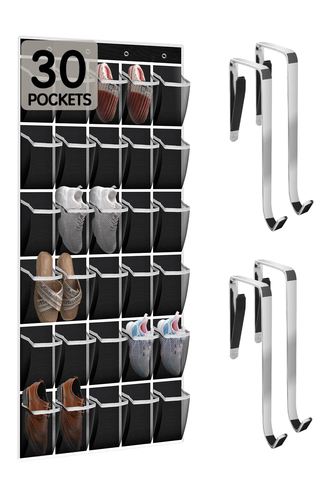 Kotkn 24-Pair Over Door Shoe Organizer for Family & Kids, Double Sided | Hanging Storage for Sneakers, Boots, Toys & Room Organization-Graphite Gray