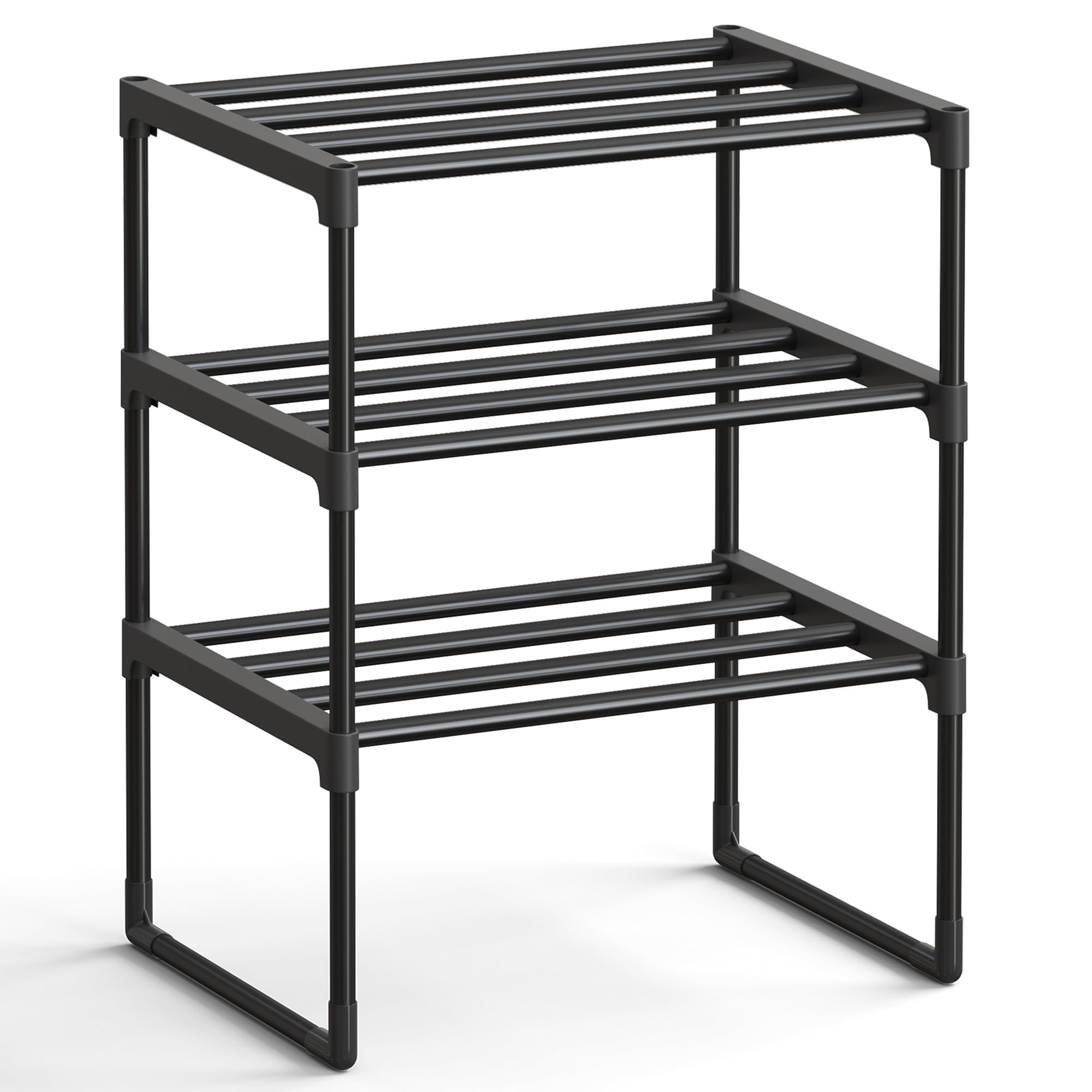 SONGMICS Shoe Rack, 4-Tier Shoe Organizer, Metal Storage Shelf, Upright or Upside Down, for 20-25 Pairs, Stackable, for Entryway, 11.8 x 36.2 x 29.1 Inches, Black ULSA14BK