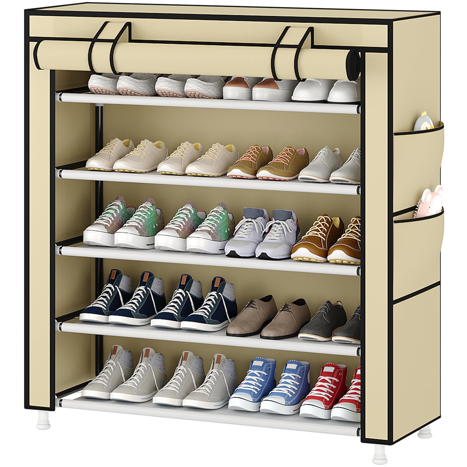 Laiensia 7-Tier Vertical Shoe Rack Organizer, Space Saving Shoe Storage Organizer, Non-Woven Cover Shoe Shelf Holds 28-35 Pairs for Bedroom, Hallway, Closet Entryway, Grey