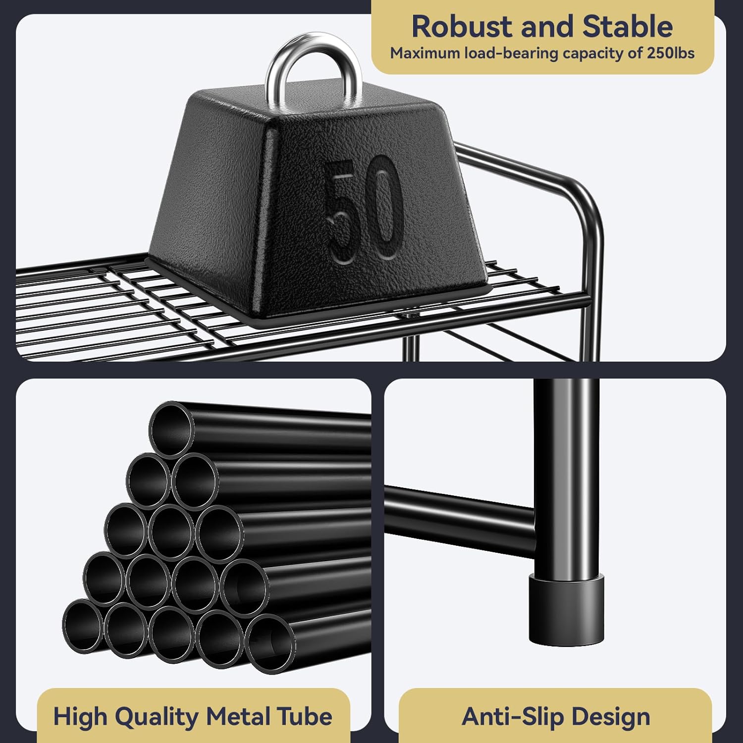 5 Tier Shoe Rack Closet Metal Heavy Duty, Stackable, Black
