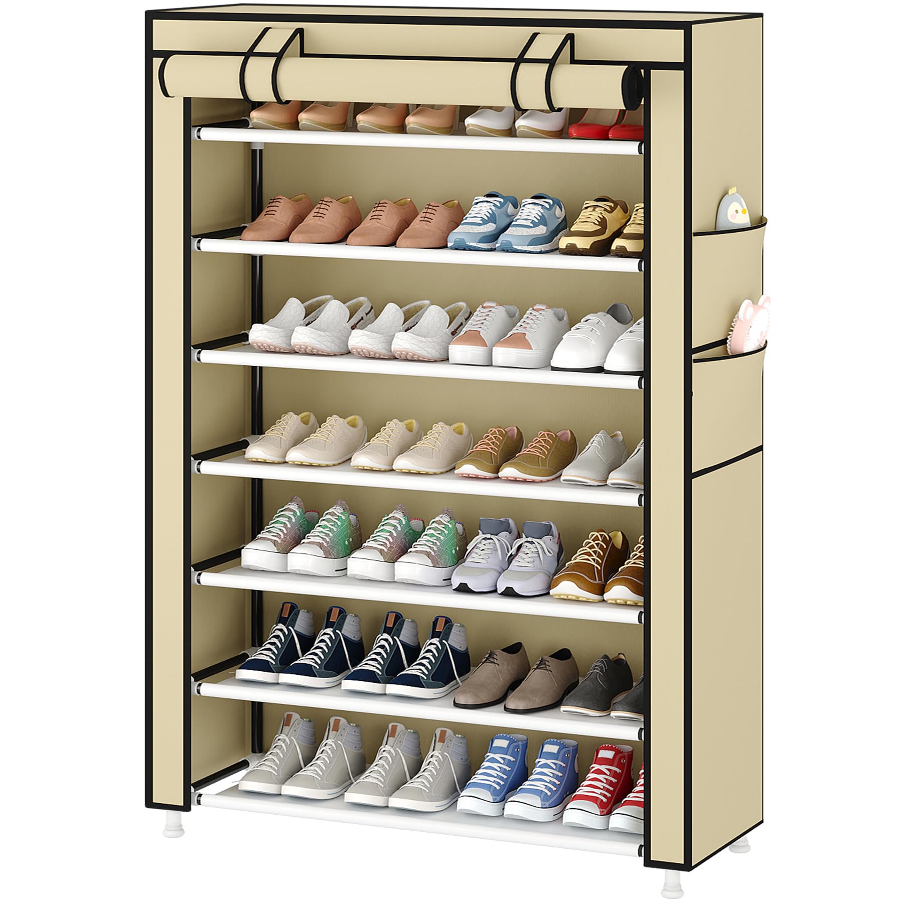 Laiensia 7-Tier Vertical Shoe Rack Organizer, Space Saving Shoe Storage Organizer, Non-Woven Cover Shoe Shelf Holds 28-35 Pairs for Bedroom, Hallway, Closet Entryway, Grey