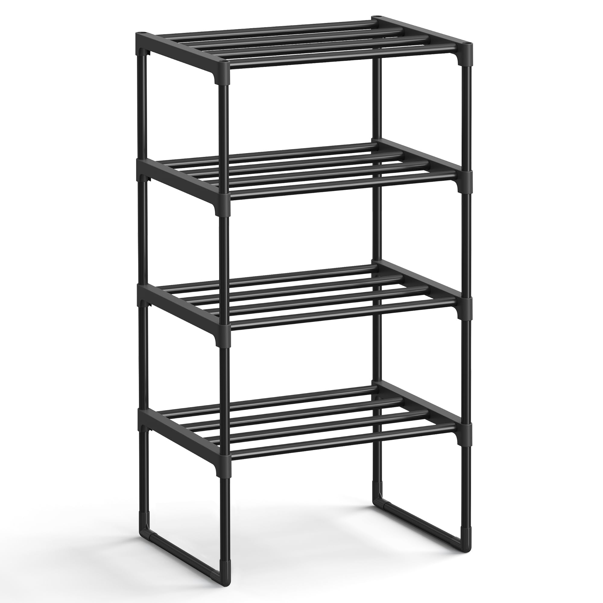 SONGMICS Shoe Rack, 4-Tier Shoe Organizer, Metal Storage Shelf, Upright or Upside Down, for 20-25 Pairs, Stackable, for Entryway, 11.8 x 36.2 x 29.1 Inches, Black ULSA14BK