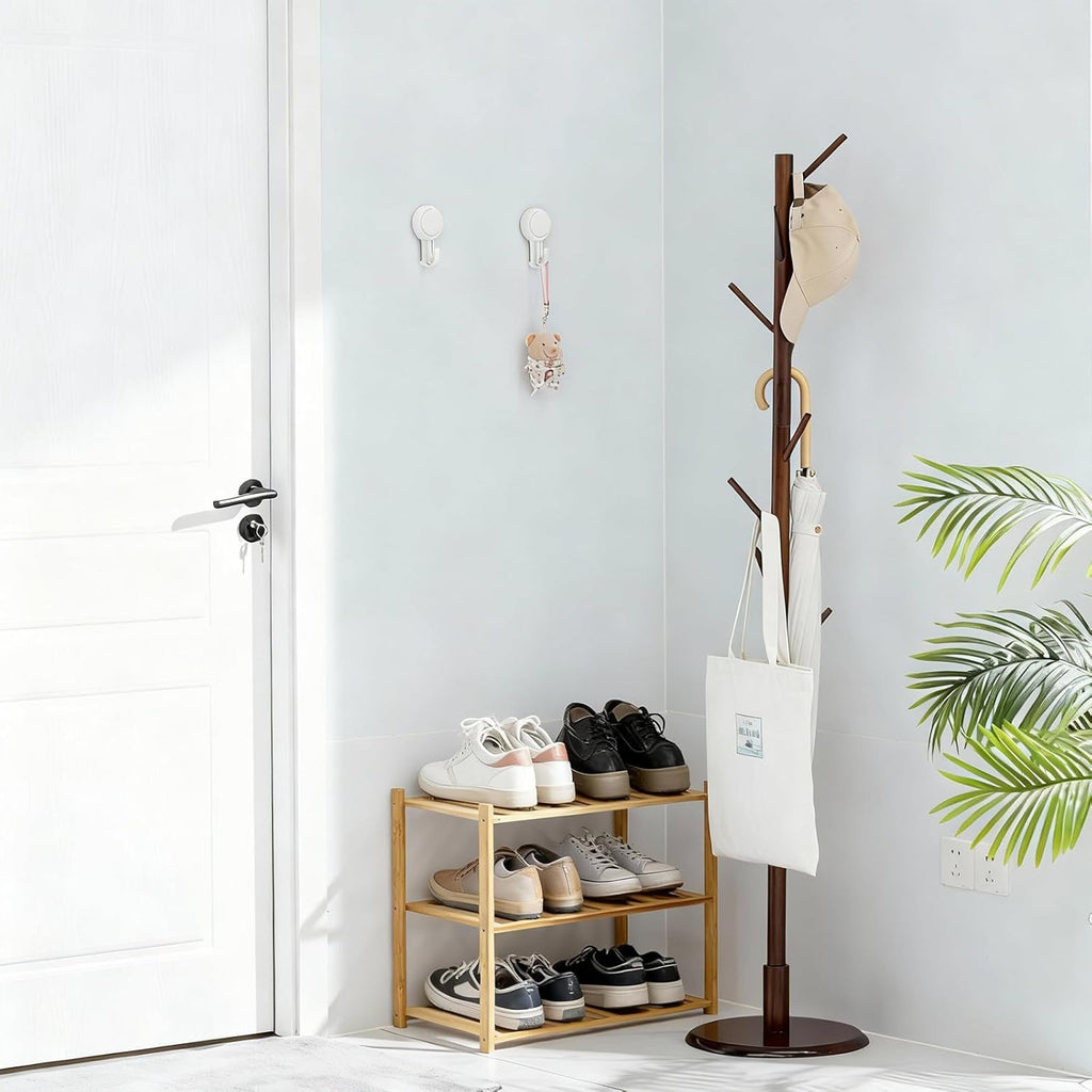 Small Shoe Rack, Multipurpose 3 Tier Shoe Organizers Rack，Small Bamboo Shelfs for Shoes, Plants, Books, Living Room, Hallway Bedroom, Bathroom (3 Tier)