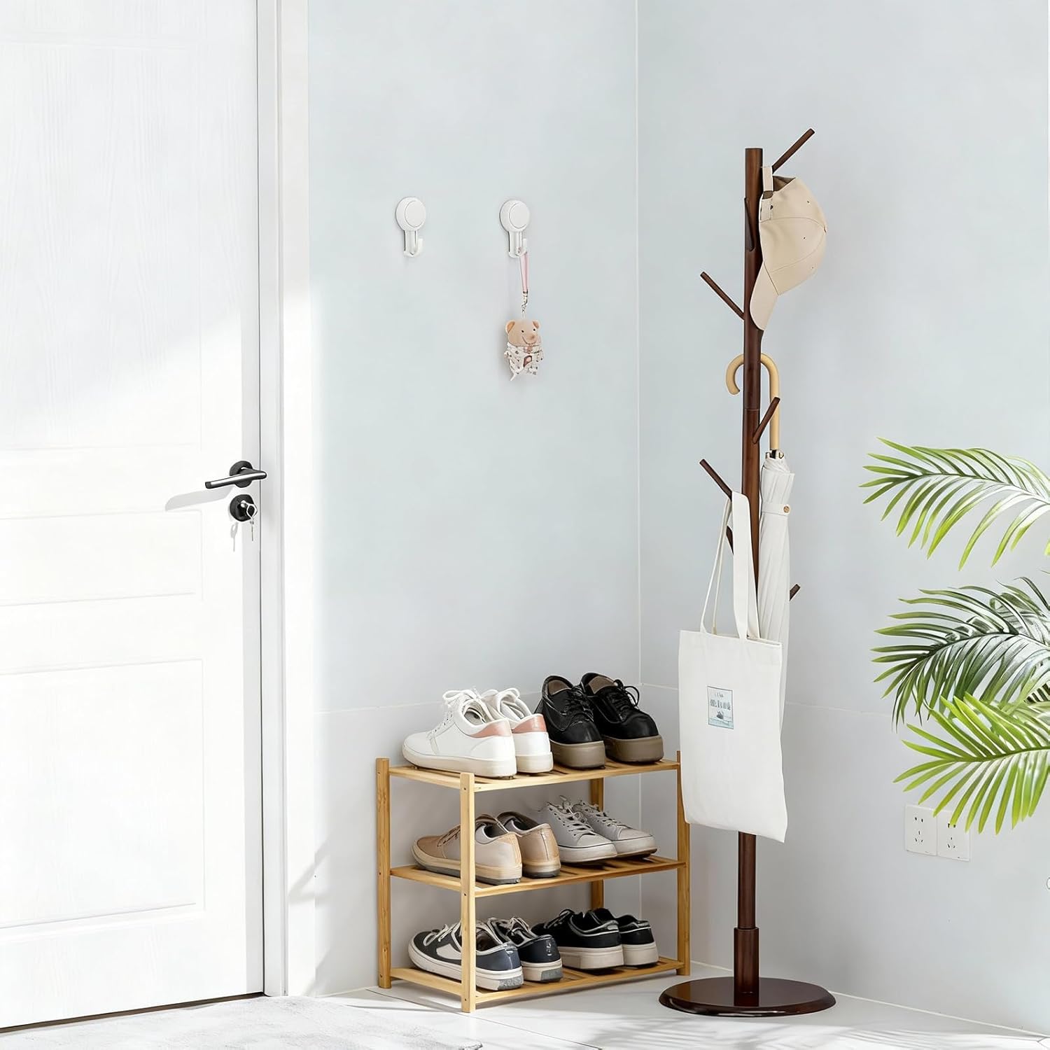 Small Shoe Rack, Multipurpose 3 Tier Shoe Organizers Rack，Small Bamboo Shelfs for Shoes, Plants, Books, Living Room, Hallway Bedroom, Bathroom (3 Tier)