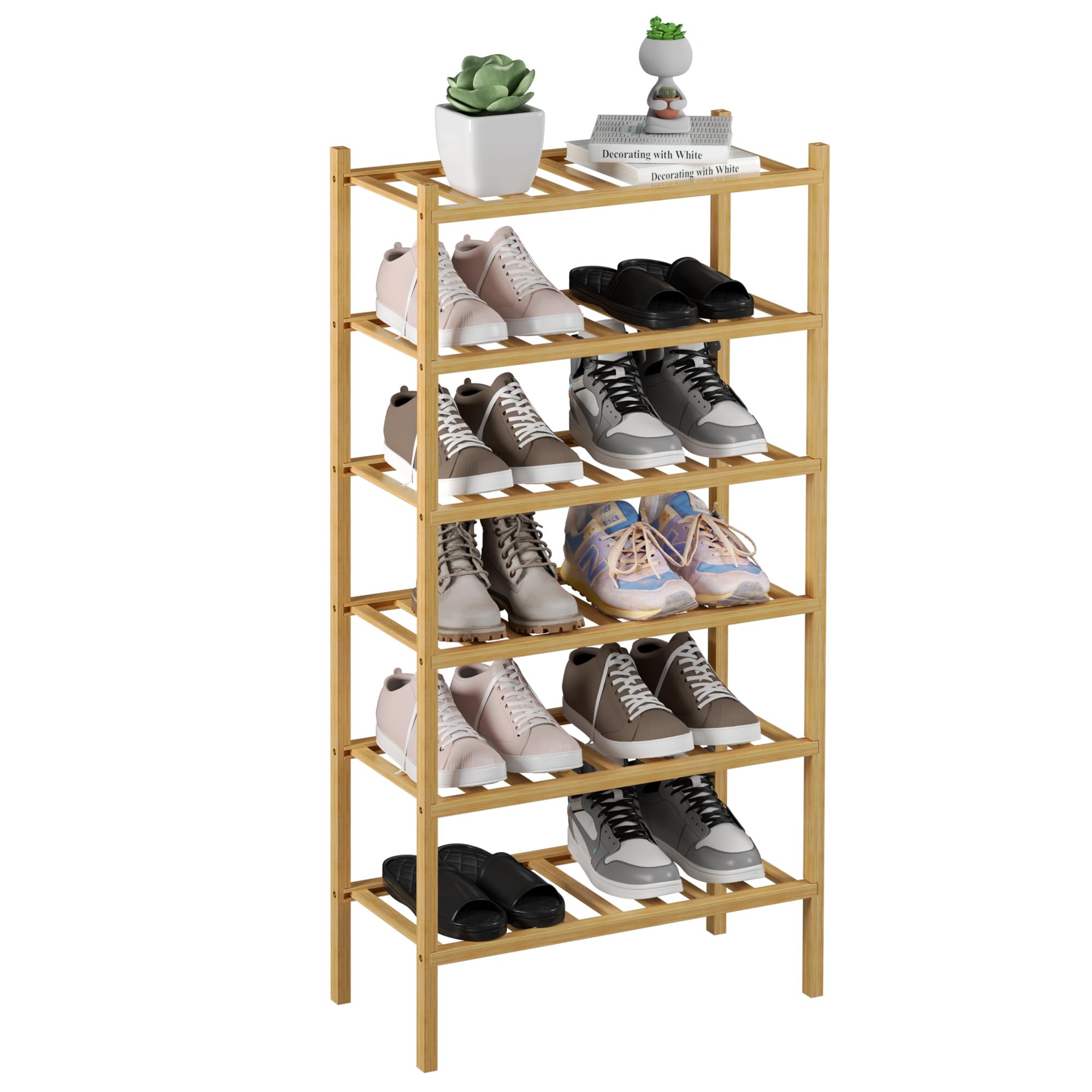 ROMGUAR CRAFT 3 Tier Bamboo Shoe Rack for Closet Free Standing Wood Shoe Shelf Storage Organizer for Entryway Small Space Stackable 27"x11"x20" (Black)