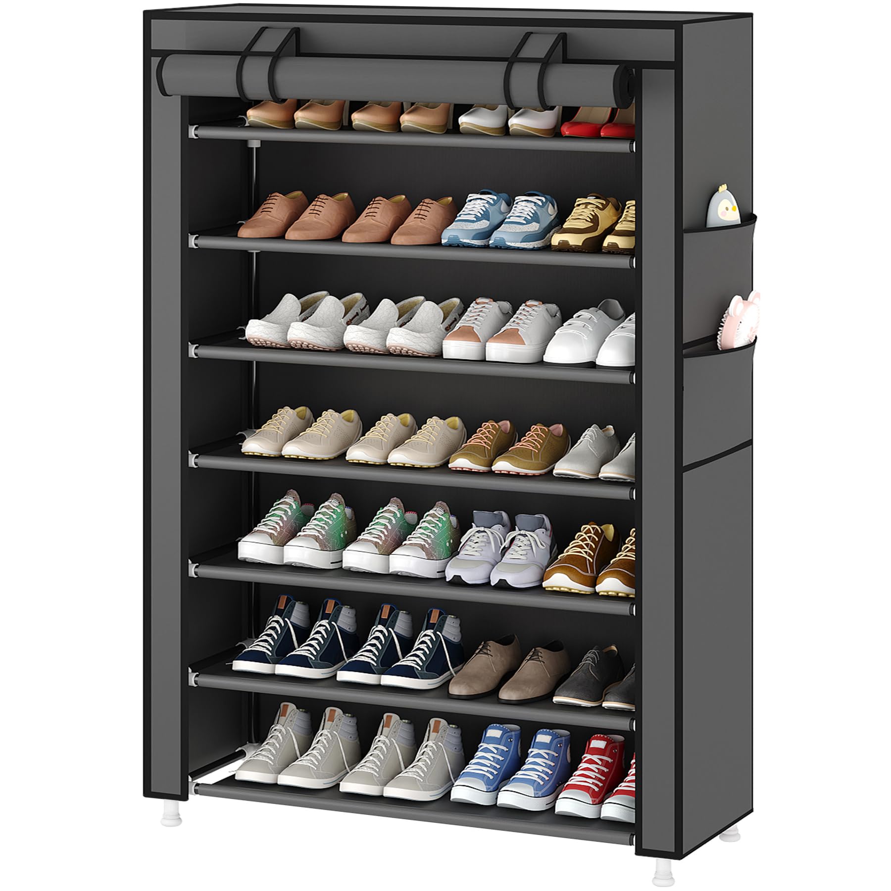 Laiensia 7-Tier Vertical Shoe Rack Organizer, Space Saving Shoe Storage Organizer, Non-Woven Cover Shoe Shelf Holds 28-35 Pairs for Bedroom, Hallway, Closet Entryway, Grey