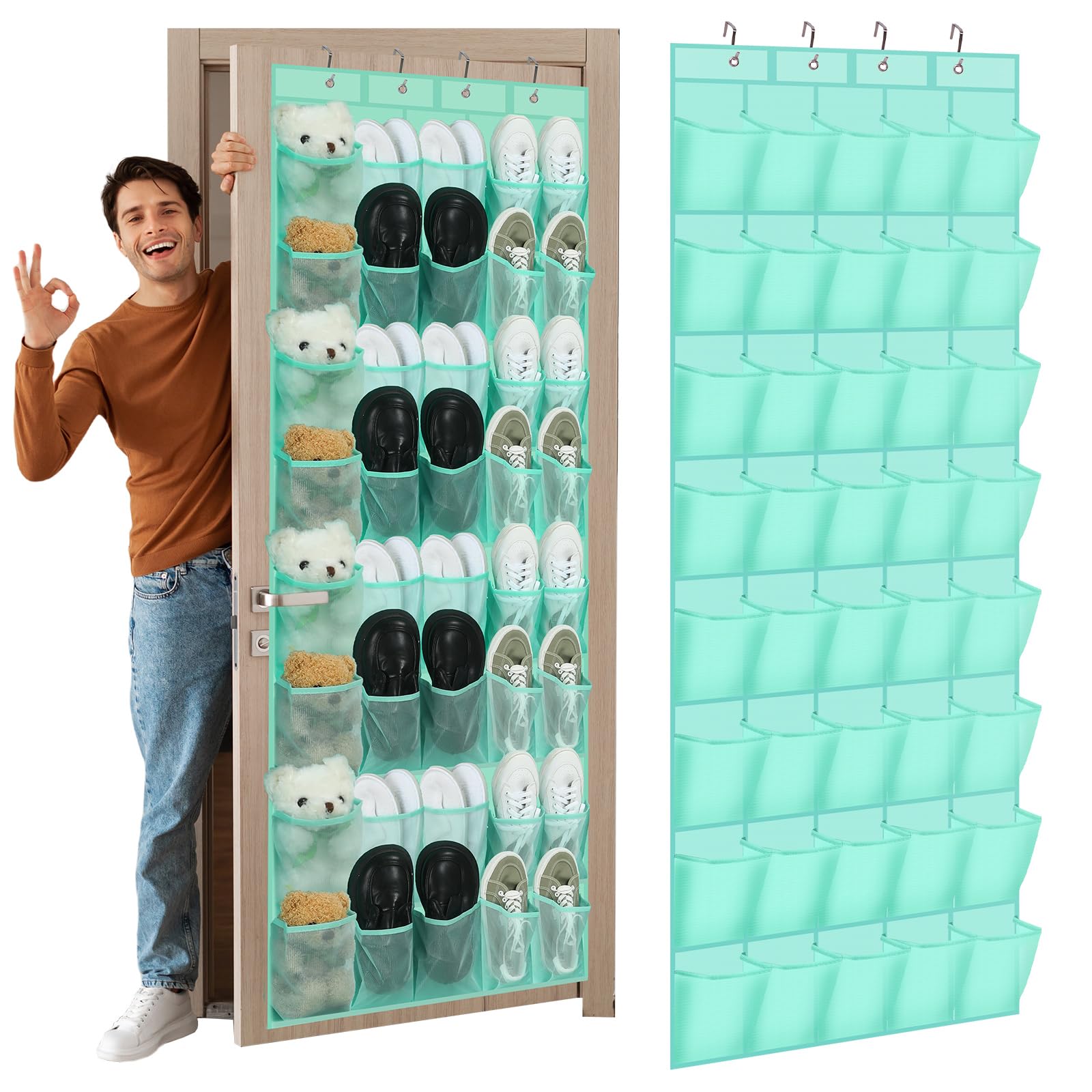 Windyun 40 Over The Door Shoe Organizer, Large Mesh Pocket Hanging Shoe Rack Hanger Large Capacity Gray Behind The Door Storage Holder for Dorm College Closet Entryway Bedroom Utility Room Women Men