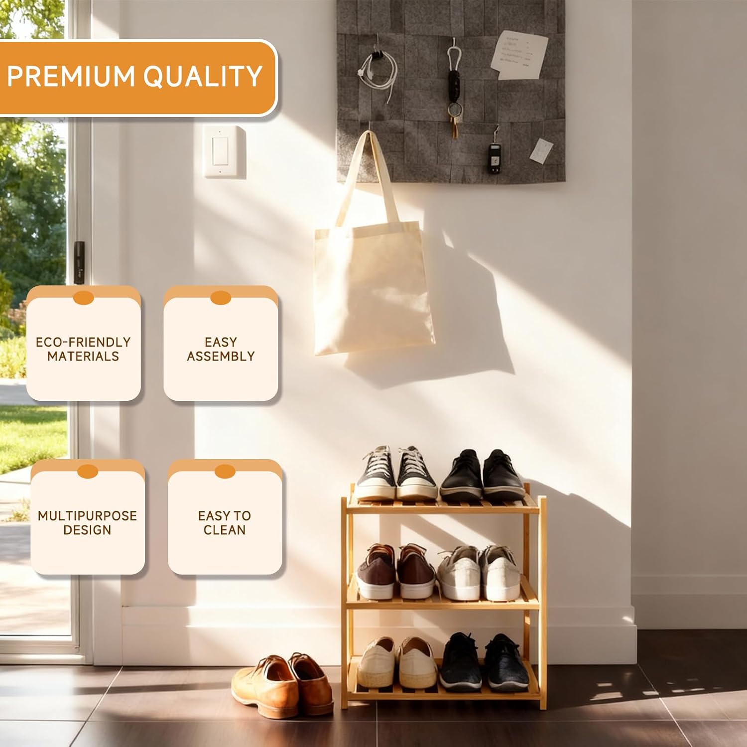 Small Shoe Rack, Multipurpose 3 Tier Shoe Organizers Rack，Small Bamboo Shelfs for Shoes, Plants, Books, Living Room, Hallway Bedroom, Bathroom (3 Tier)