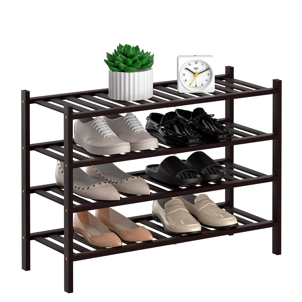 RONGJlA 3 Tier Bamboo Shoe Rack for Closet Free Standing Wood Shoe Shelf Storage Organizer for Entryway Small Space Stackable, Natural