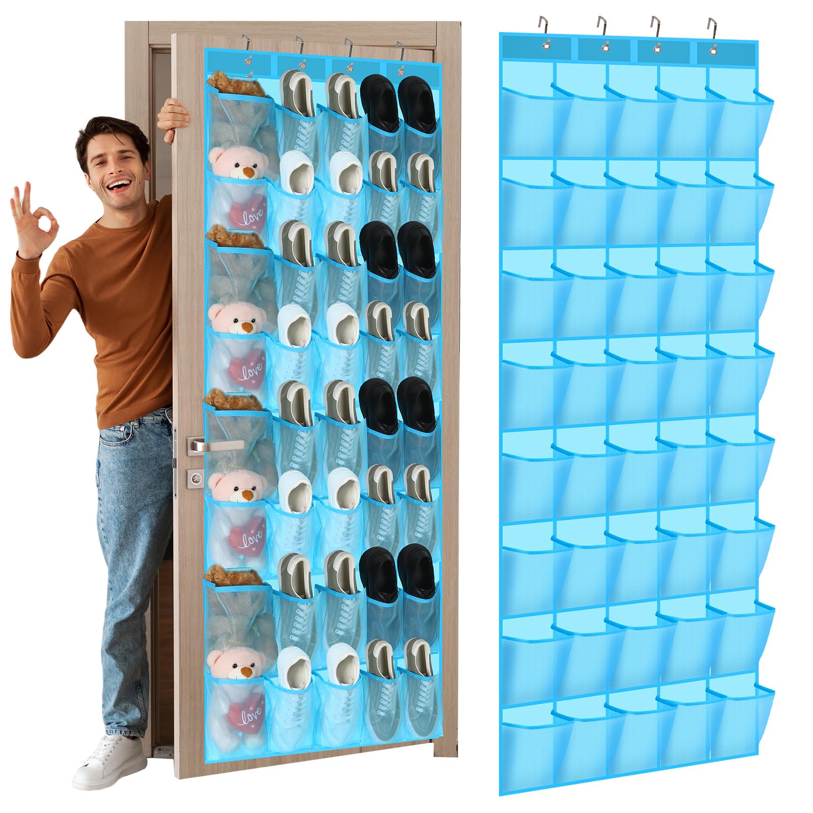 Windyun 40 Over The Door Shoe Organizer, Large Mesh Pocket Hanging Shoe Rack Hanger Large Capacity Gray Behind The Door Storage Holder for Dorm College Closet Entryway Bedroom Utility Room Women Men