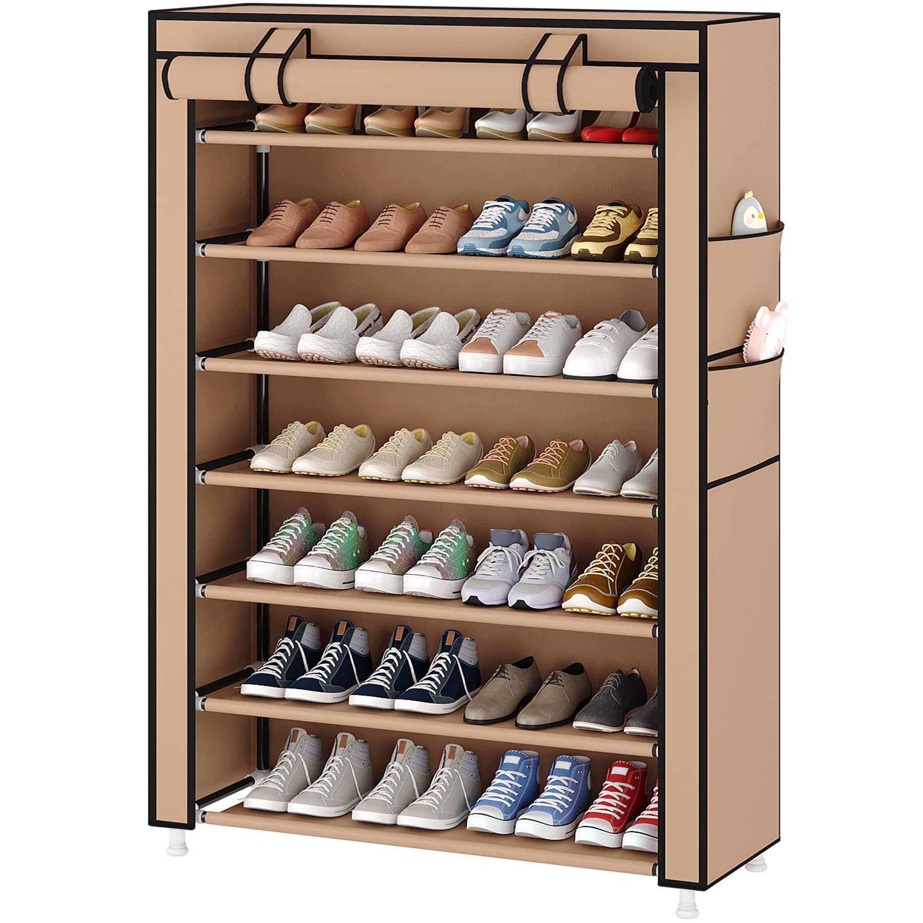 Laiensia 7-Tier Vertical Shoe Rack Organizer, Space Saving Shoe Storage Organizer, Non-Woven Cover Shoe Shelf Holds 28-35 Pairs for Bedroom, Hallway, Closet Entryway, Grey