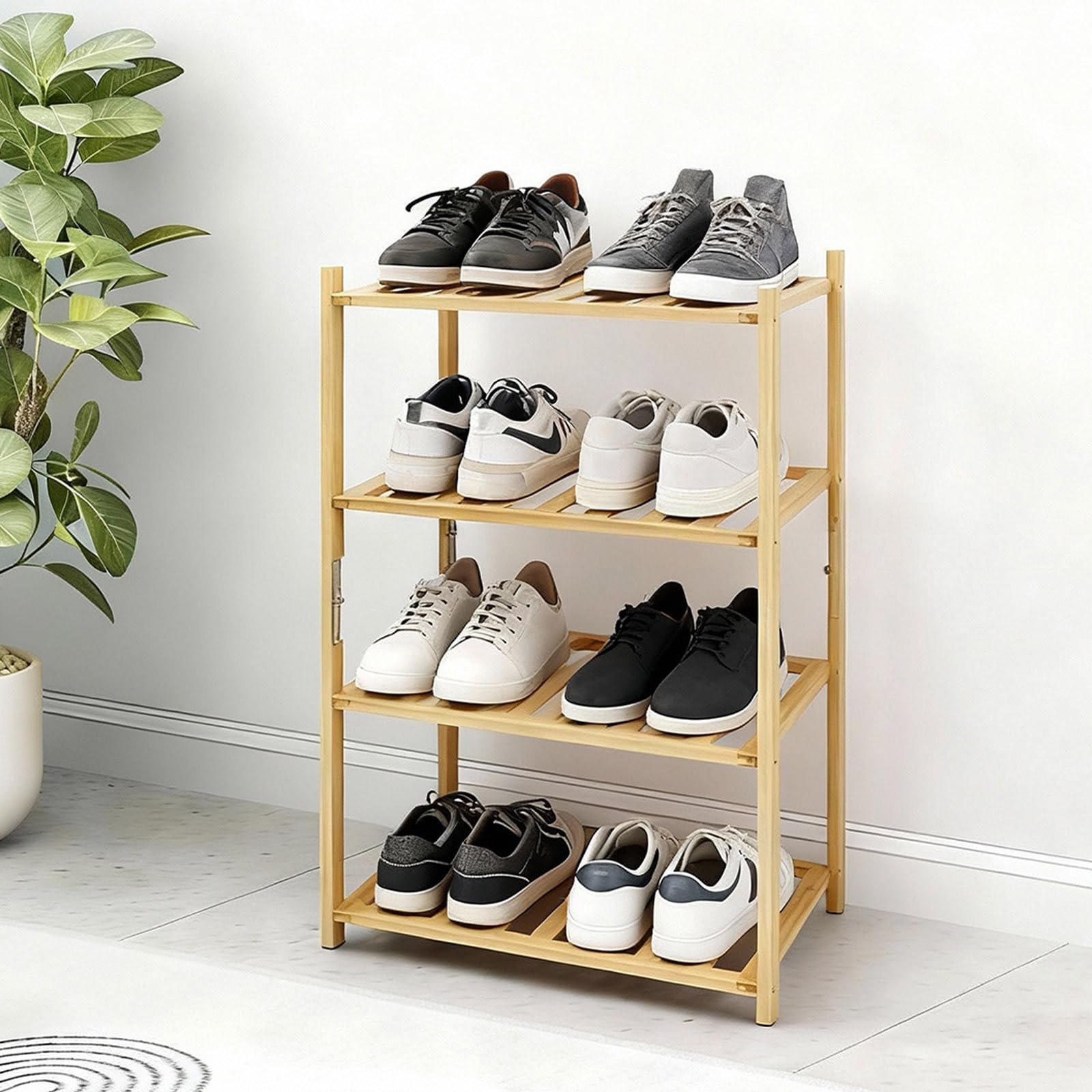 Small Shoe Rack, Multipurpose 3 Tier Shoe Organizers Rack，Small Bamboo Shelfs for Shoes, Plants, Books, Living Room, Hallway Bedroom, Bathroom (3 Tier)