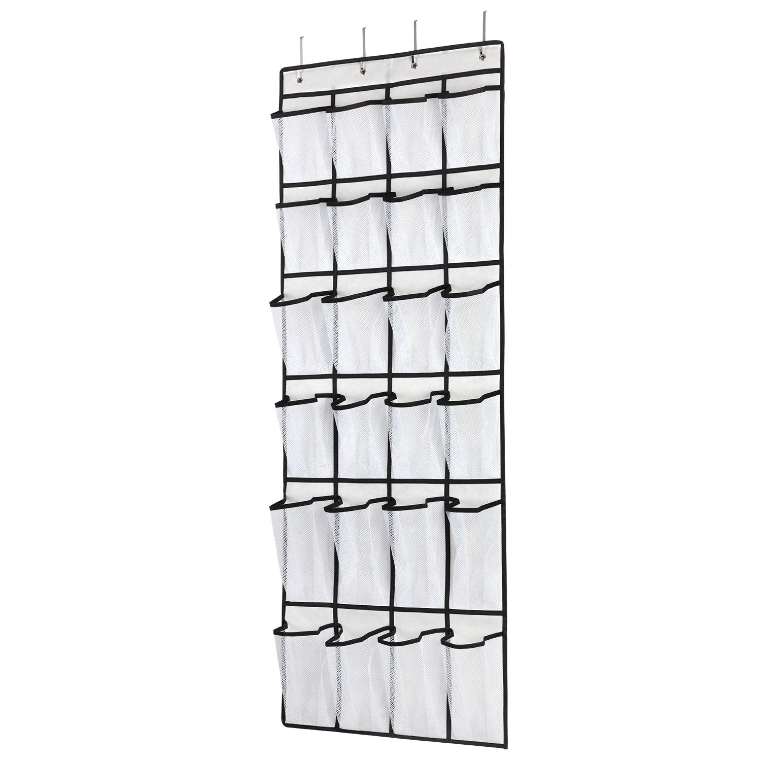 SAVERHO Over the Door Shoe Organizer, Hanging Shoe Organizer with 24 Mesh Large Pockets Door Shoe Rack Organizer for Men Women Kids Hanging Shoe Storage Bag.(White