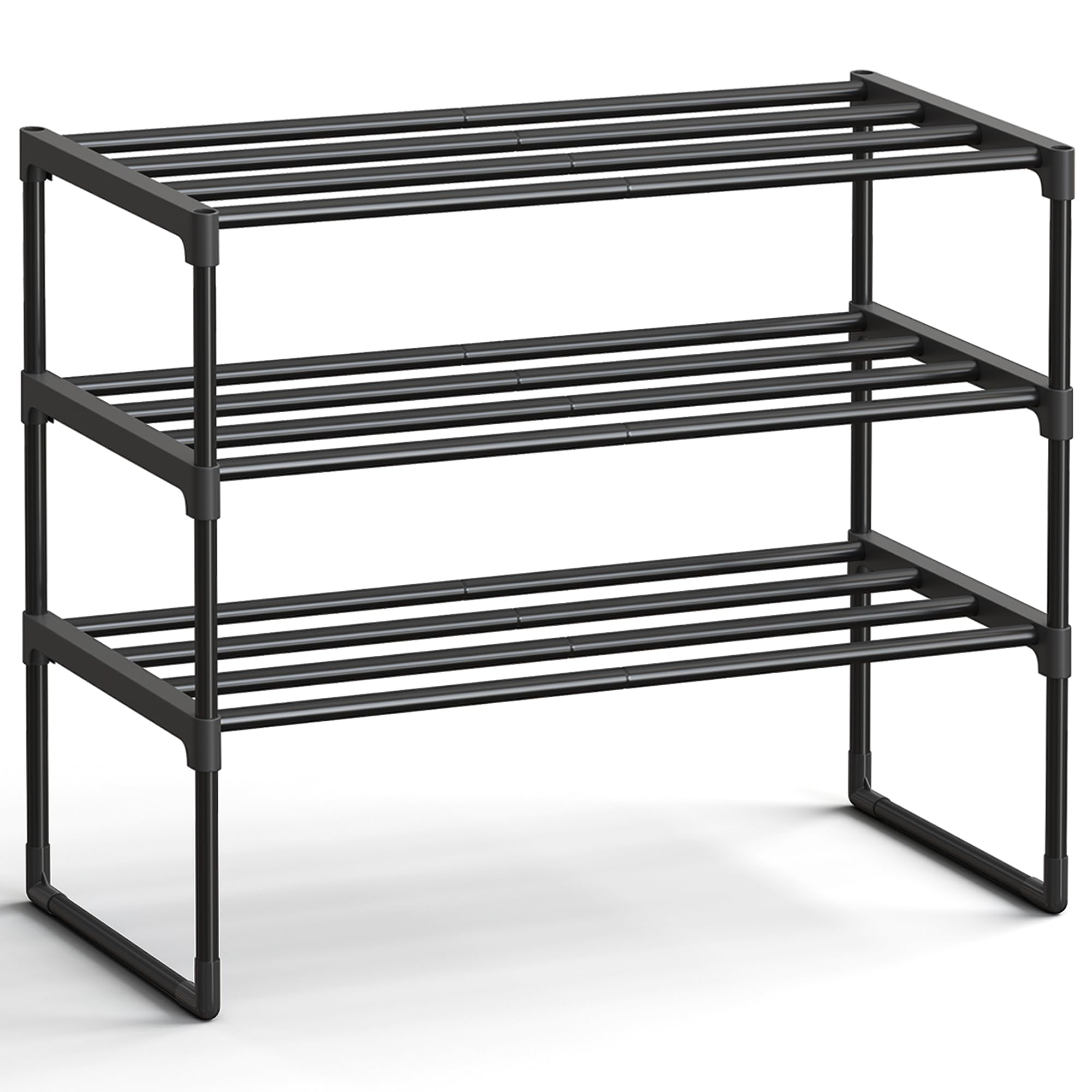 SONGMICS Shoe Rack, 4-Tier Shoe Organizer, Metal Storage Shelf, Upright or Upside Down, for 20-25 Pairs, Stackable, for Entryway, 11.8 x 36.2 x 29.1 Inches, Black ULSA14BK