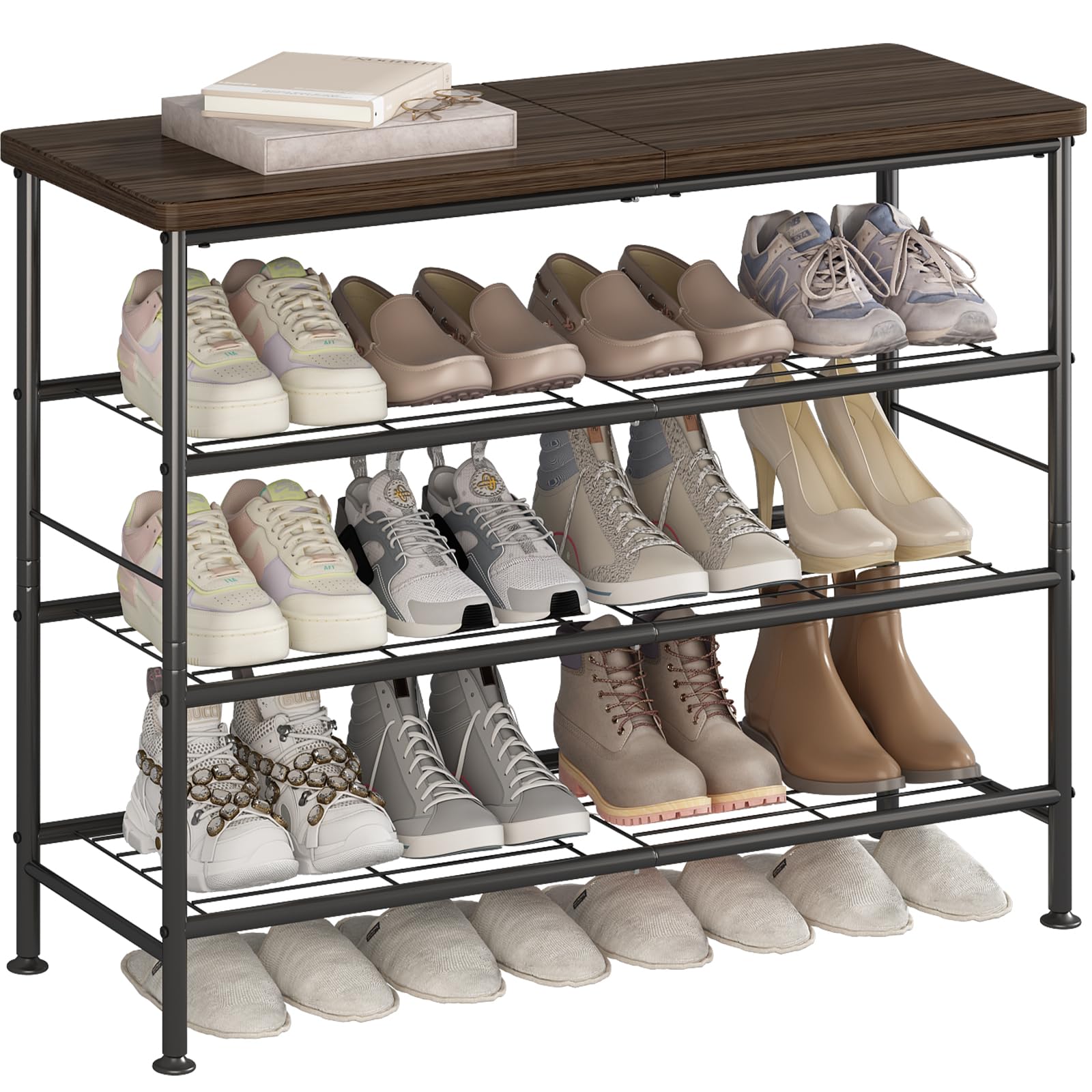SUOERNUO Shoe Rack Organizer 5 Tier for Closet Entryway Free Standing Metal Storage Shoe Shelf with MDF Top Board，White+Oak