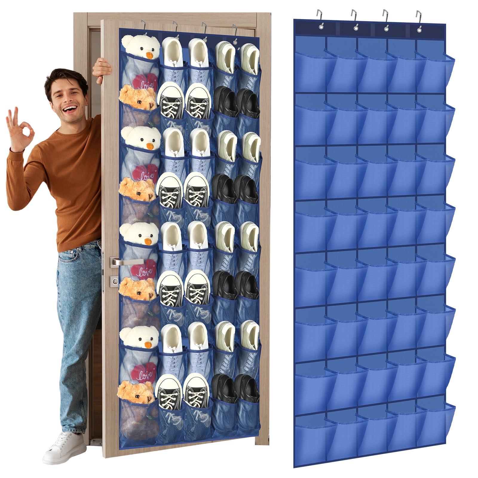 Windyun 40 Over The Door Shoe Organizer, Large Mesh Pocket Hanging Shoe Rack Hanger Large Capacity Gray Behind The Door Storage Holder for Dorm College Closet Entryway Bedroom Utility Room Women Men